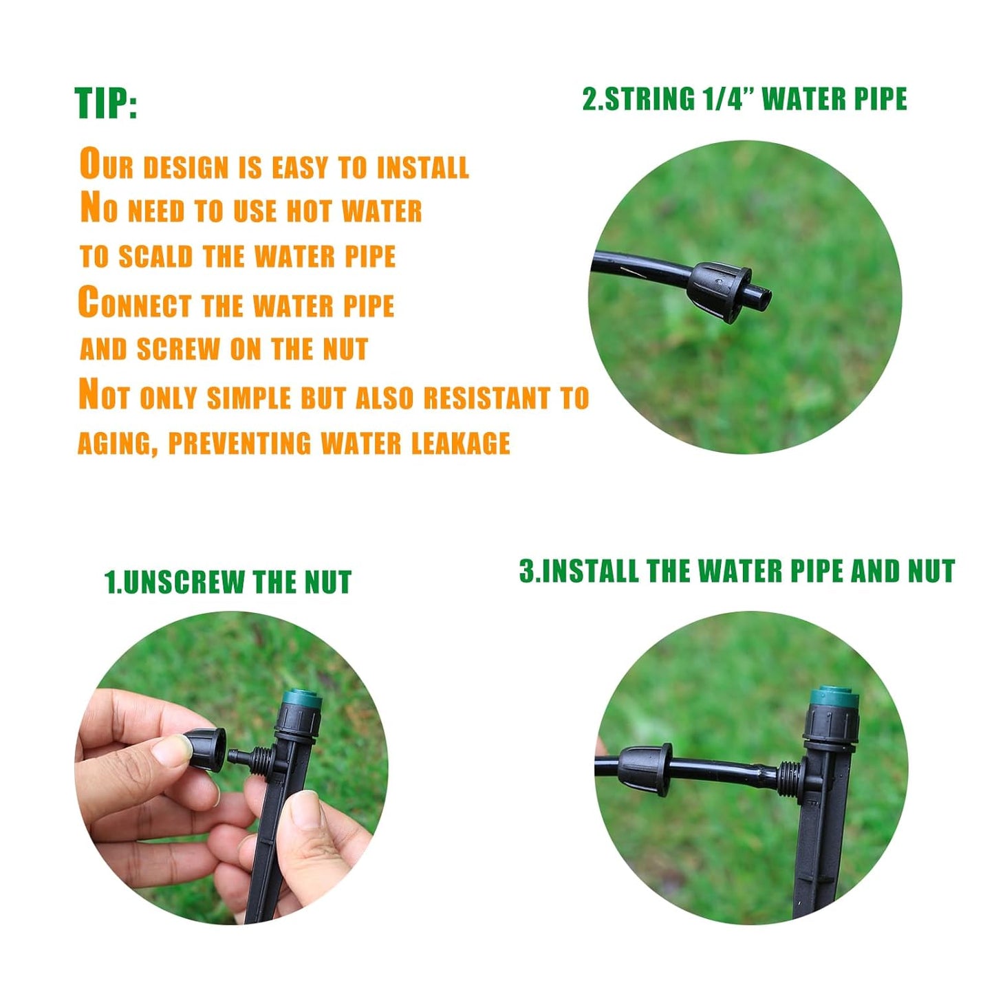 Anti-Drop Drip Irrigation Emitters Sprayers for 1/4" Tubing, with Lock Barbed Adjustable 360 Degree Water Flow Drippers Sprayer for Garden Watering System. (100pcs-360 Degree Sprayer)