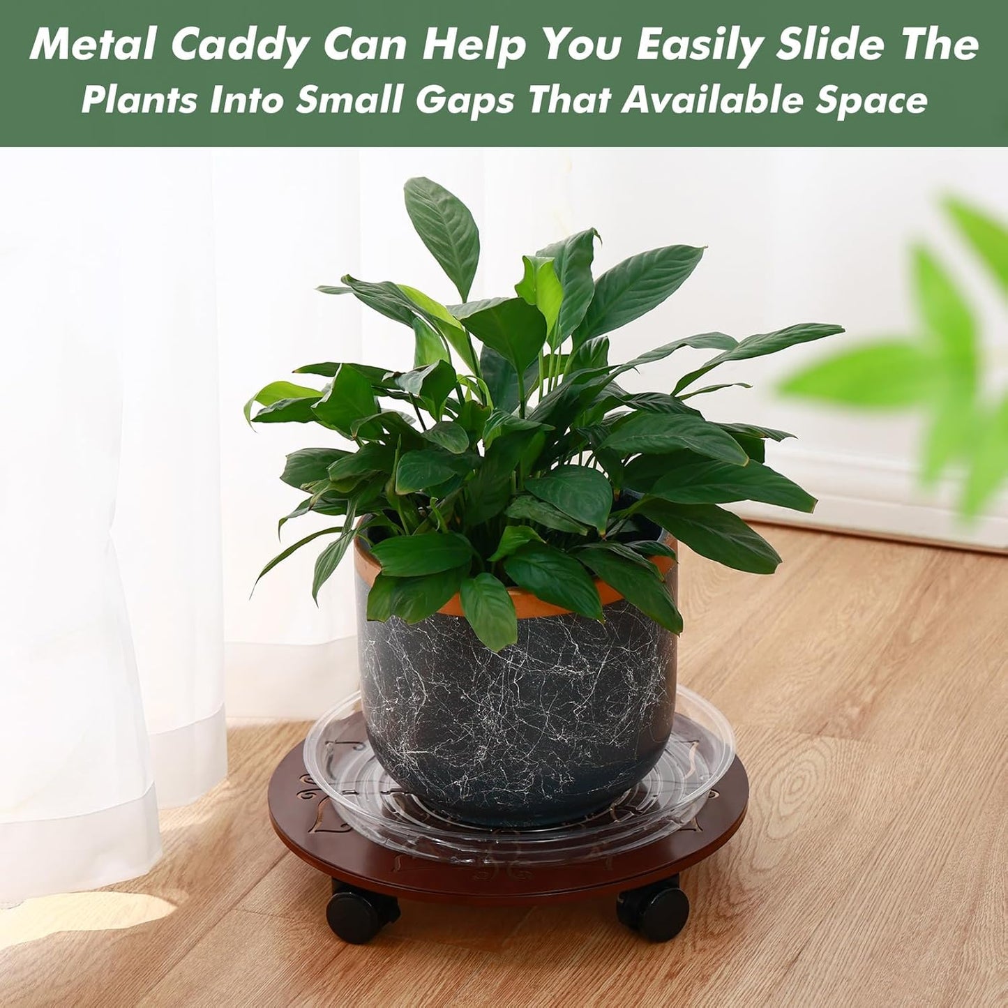 3 Packs 13.6 inches Large Metal Plant Caddy with Wheels Round Planter Dolly Pot Mover Rollers Wrought Iron Rolling Plant Stands Indoor Outdoor Wheeled Plant Holder Coaster Trolley, Butterfly, Brown