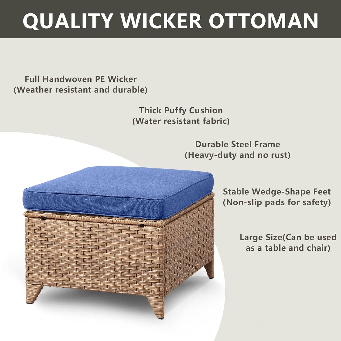 Outdoor Wicker Patio Furniture Set - 5 Pieces Rattan Patio Conversation Set with 2 Rocking Swivel Chairs,2 Ottomans and 1 Side Table for Porch Deck Backyard Garden(Yellow/Blue)