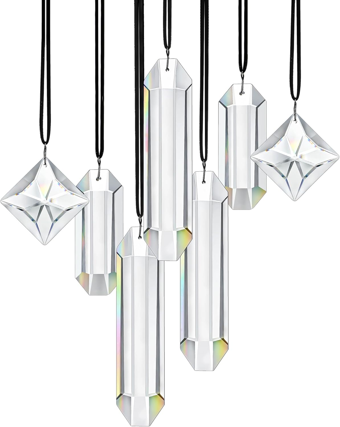 HDCRYSTALGIFTS Modern Grief Gift,Set 7 Clear Crystal Prisms Suncatchers Hanging Ornament,Rainbow Maker Sun Catchers for Windows, Balcony, Kitchen, Garden Decoration