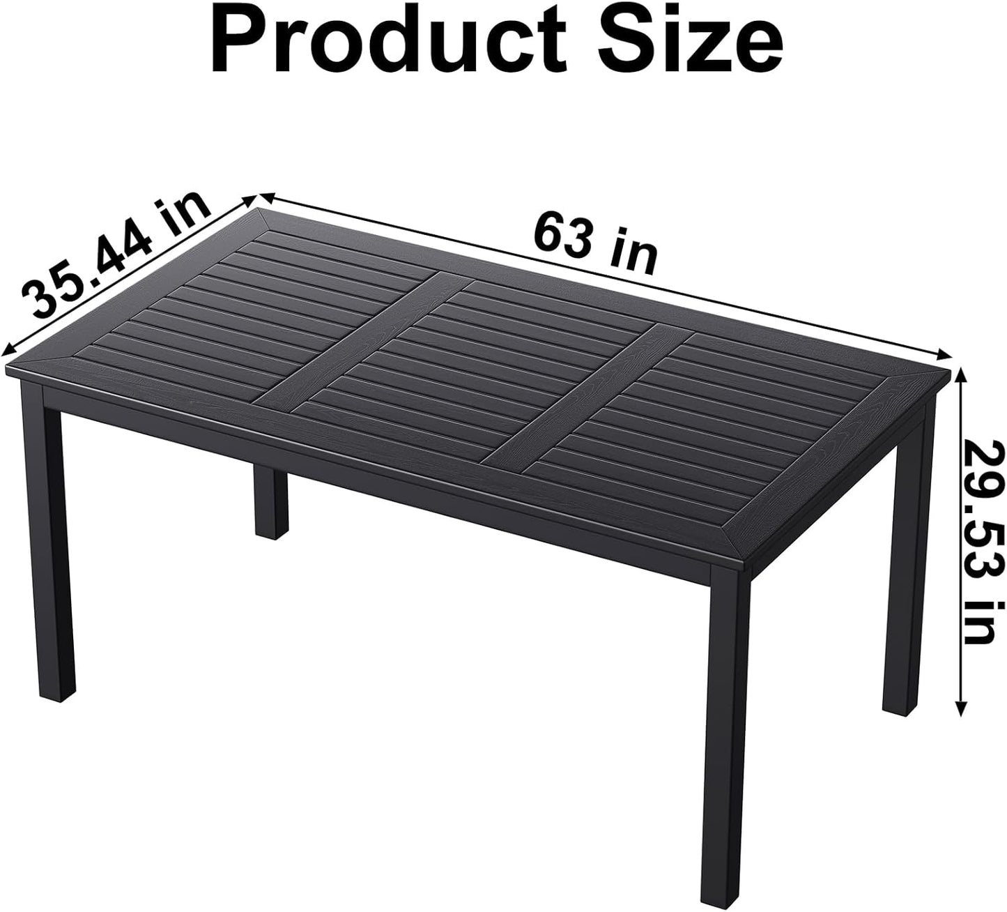 ZZV Outdoor Dining Table for 6-Person Rectangle Indoor Outdoor Table with Wood-Like Surface, Weather-Resistant Outside Dining Table for Patio Lawn Garden Backyard, 35" D x 63" W x 29" H, Black