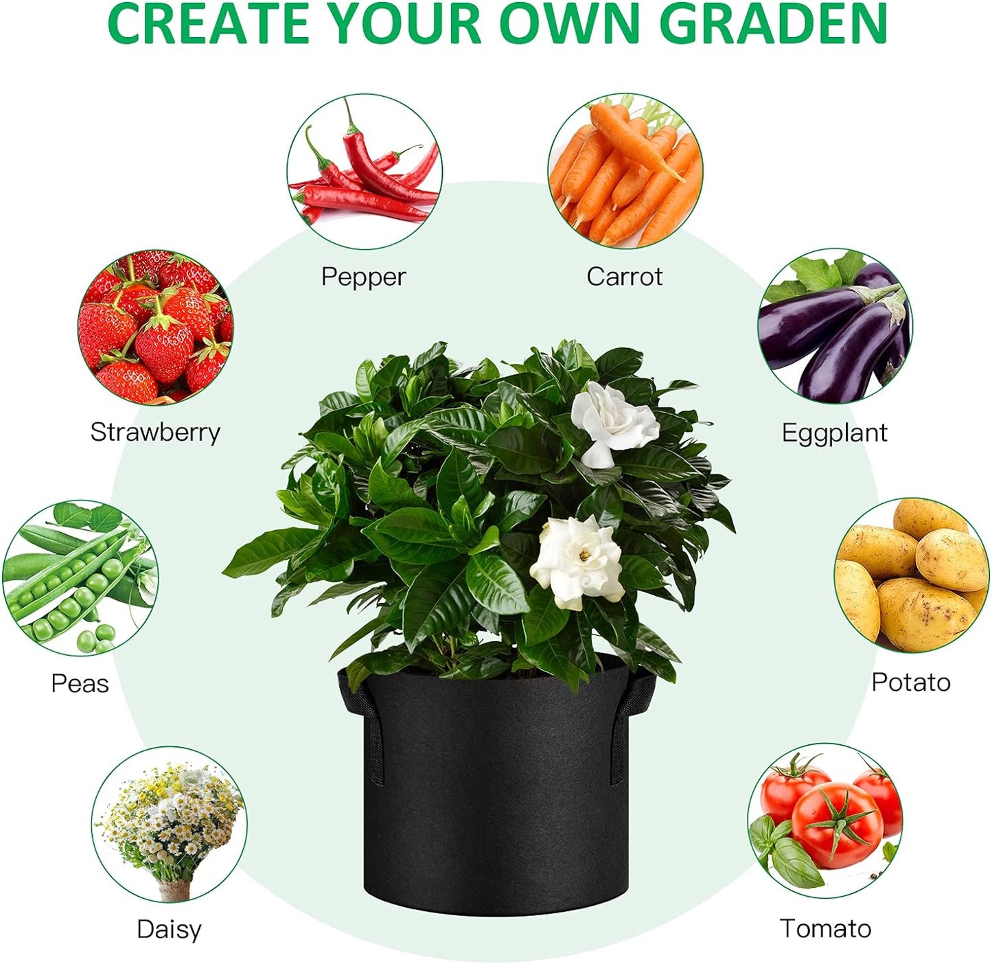 12-Pack 2 Gallon Thickened Non-Woven Grow Bags, Aeration Fabric Pots with Handles