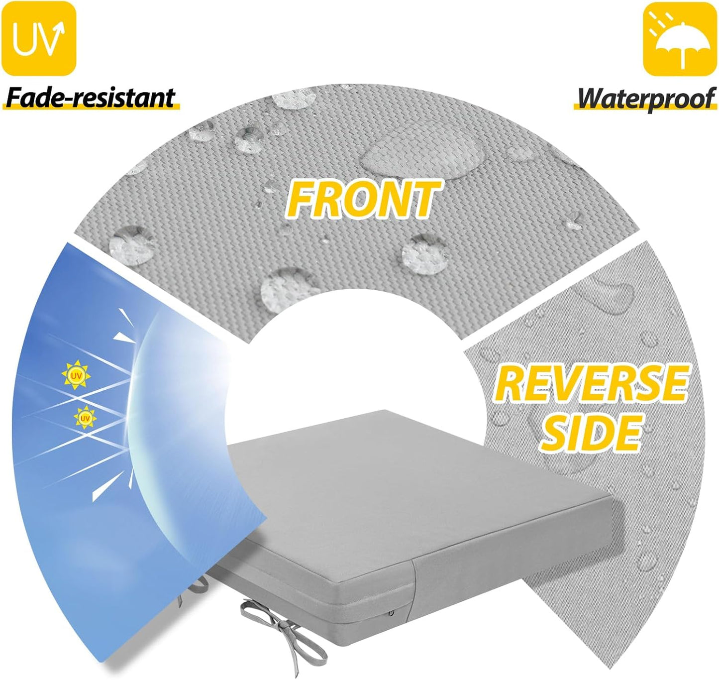 AAAAAcessories Outdoor Seat Cushions for Chairs, Waterproof, Fade-Resistant Patio Furniture Replacement Cushions, 20" x 20" x 3", Set of 2, Gray