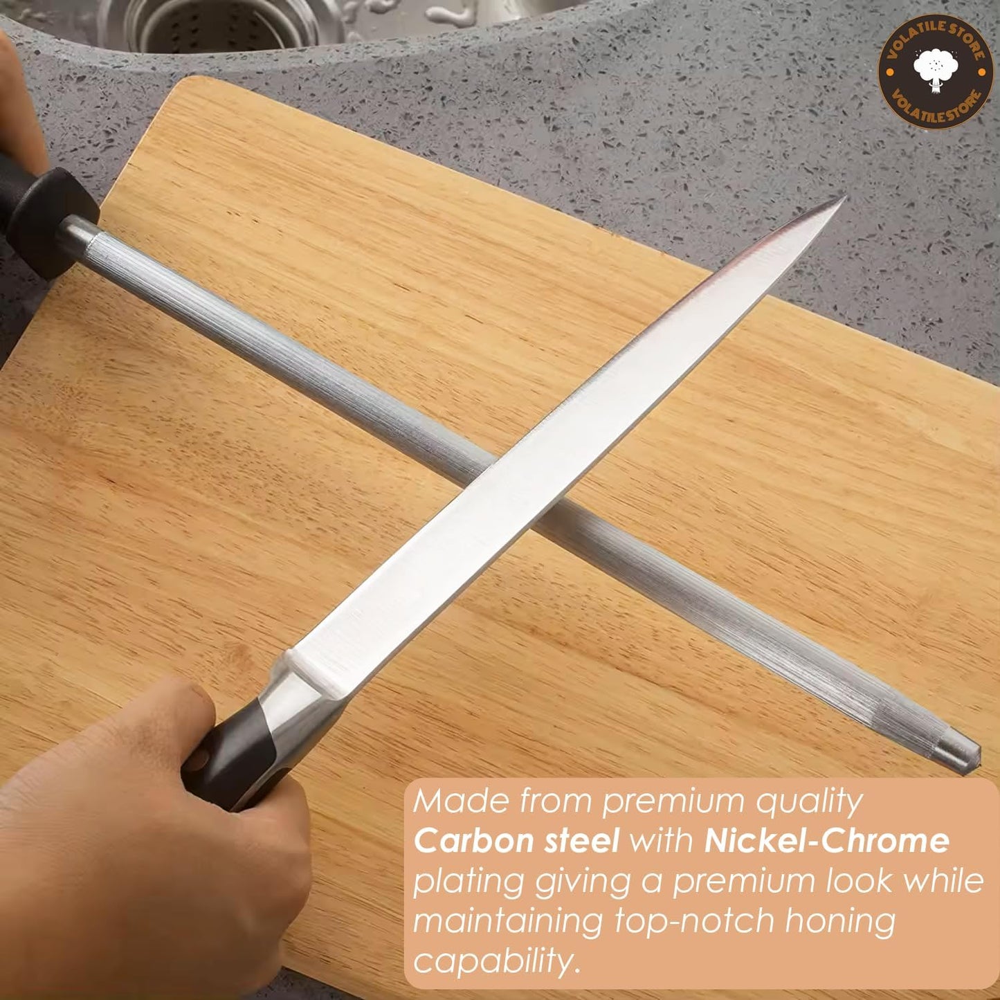 Generic Professional Knife Sharpening Rod - 12-Inch Carbon Steel Sharpening Rod (Black)