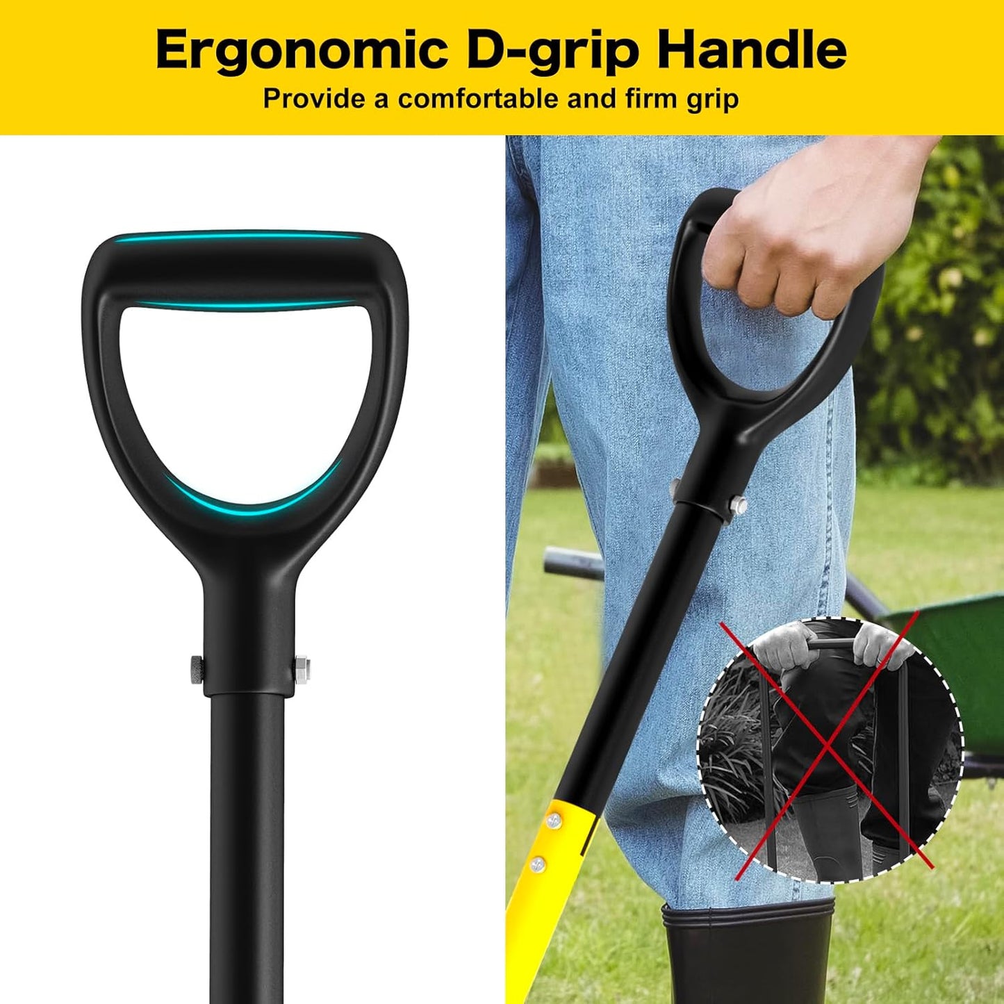 Pitch Fork, 4 Tine Heavy Duty Garden Fork with Ergonomic No-Slip D-Grip Handles, 45 Inches Long Handle Spading Fork, Perfect for Gardening Digging, Land Management, Yard work, Farming (Black)