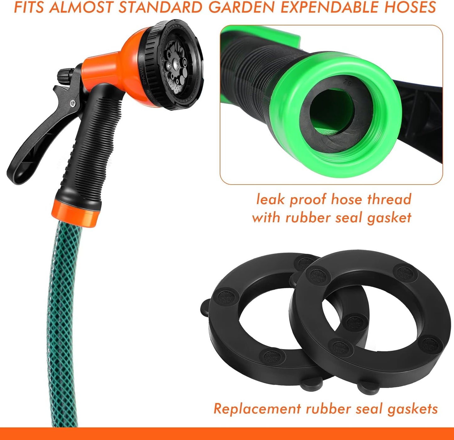 8 Pcs Garden Hose Nozzle Sprayer 10 Adjustable Watering Patterns Heavy Duty High Pressure Water Gun for Watering Plants Washing Cars and Showering Pets