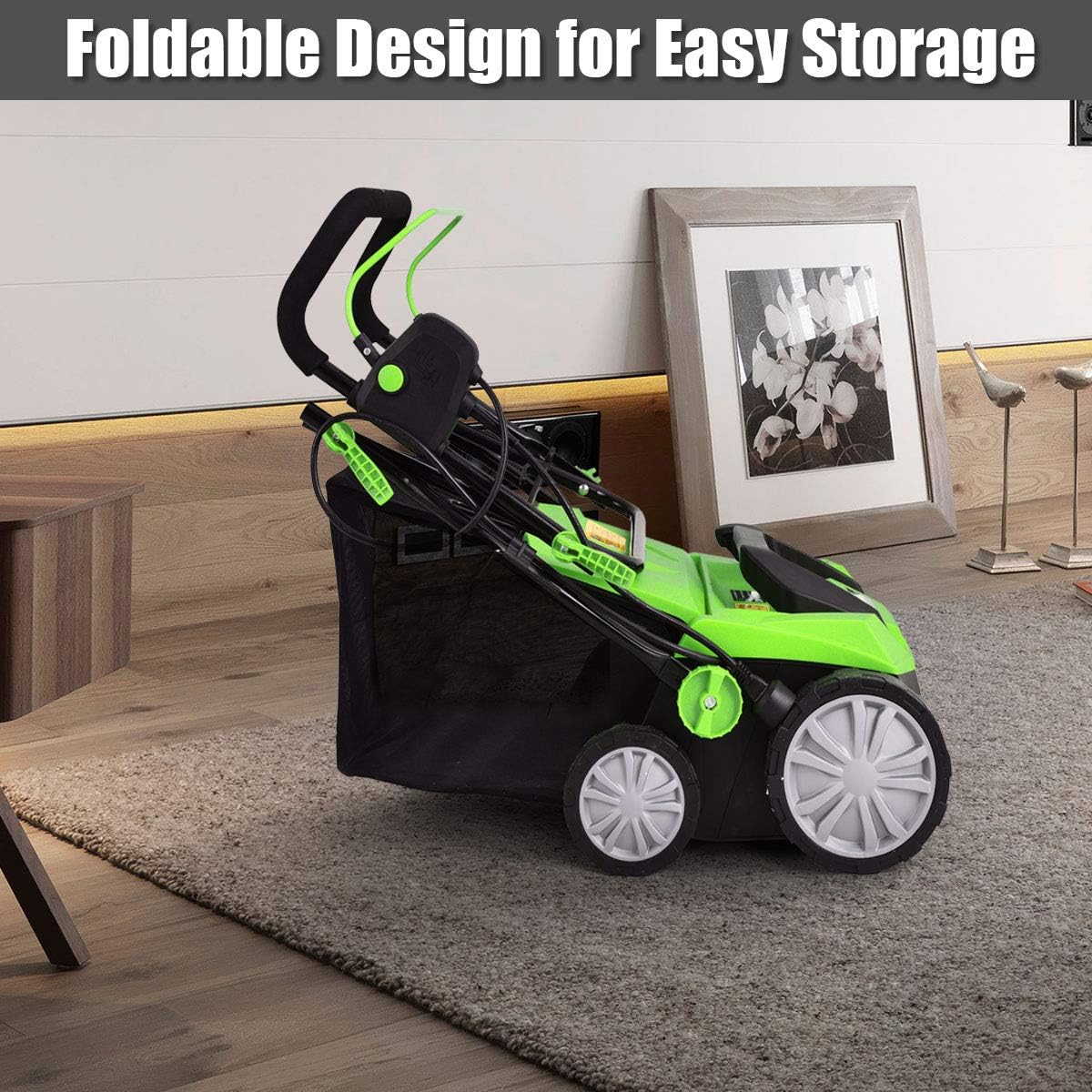 Goplus 2-in-1 Electric Corded Lawn Dethatcher with 5 Cutting Heights, 15-Inch 13 Amp Electric Scarifier w/ 13.5 Gallon Collection Bag, 2 Removable Blades for Garden Yard