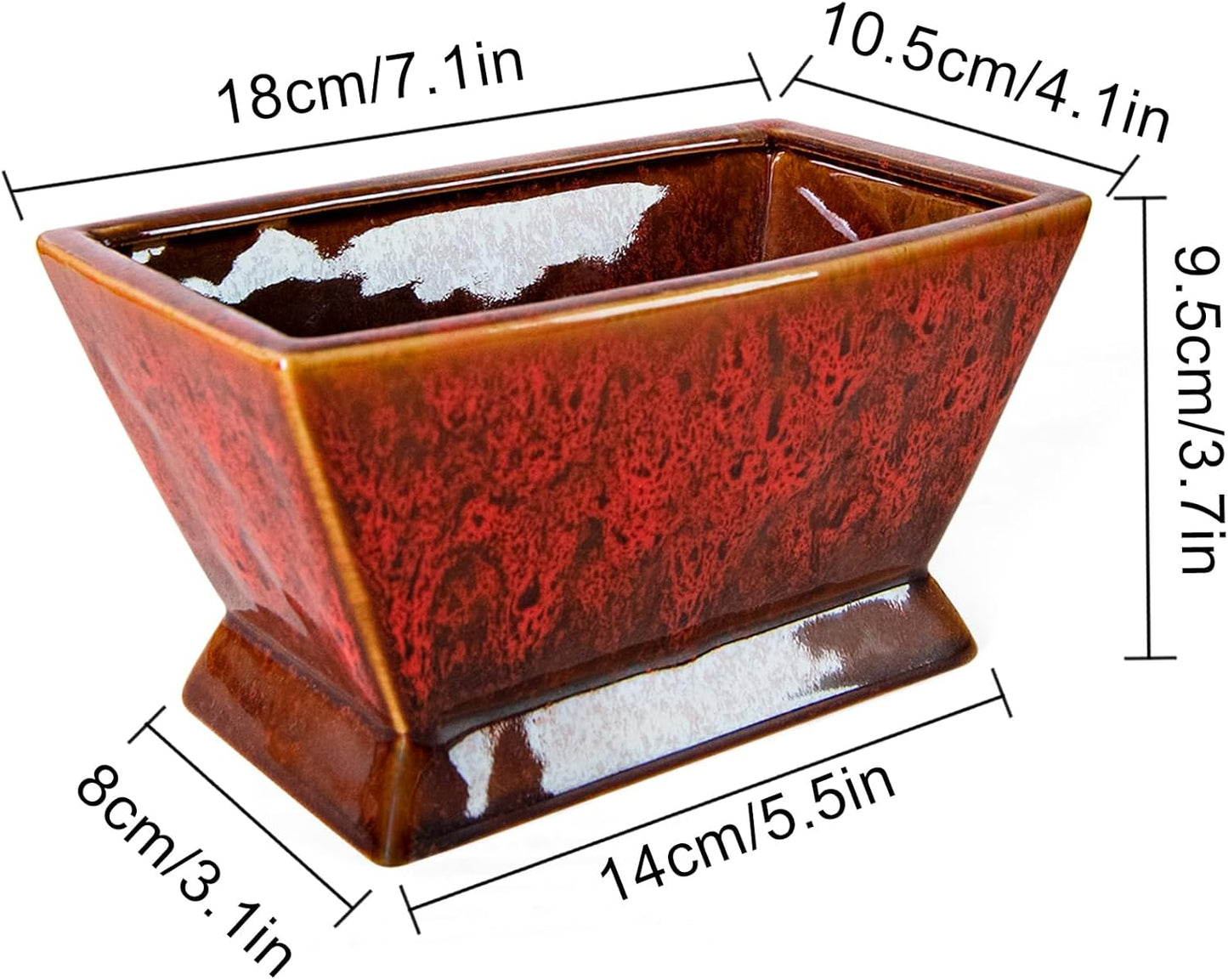 ARTKETTY Succulent Pots - 7 Inch Large Plant Pot with Drainage, Shallow Ceramic Succulent Planters for Indoor Outdoor Plants, Modern Cactus Bonsai Plant Container Decorative Home Office