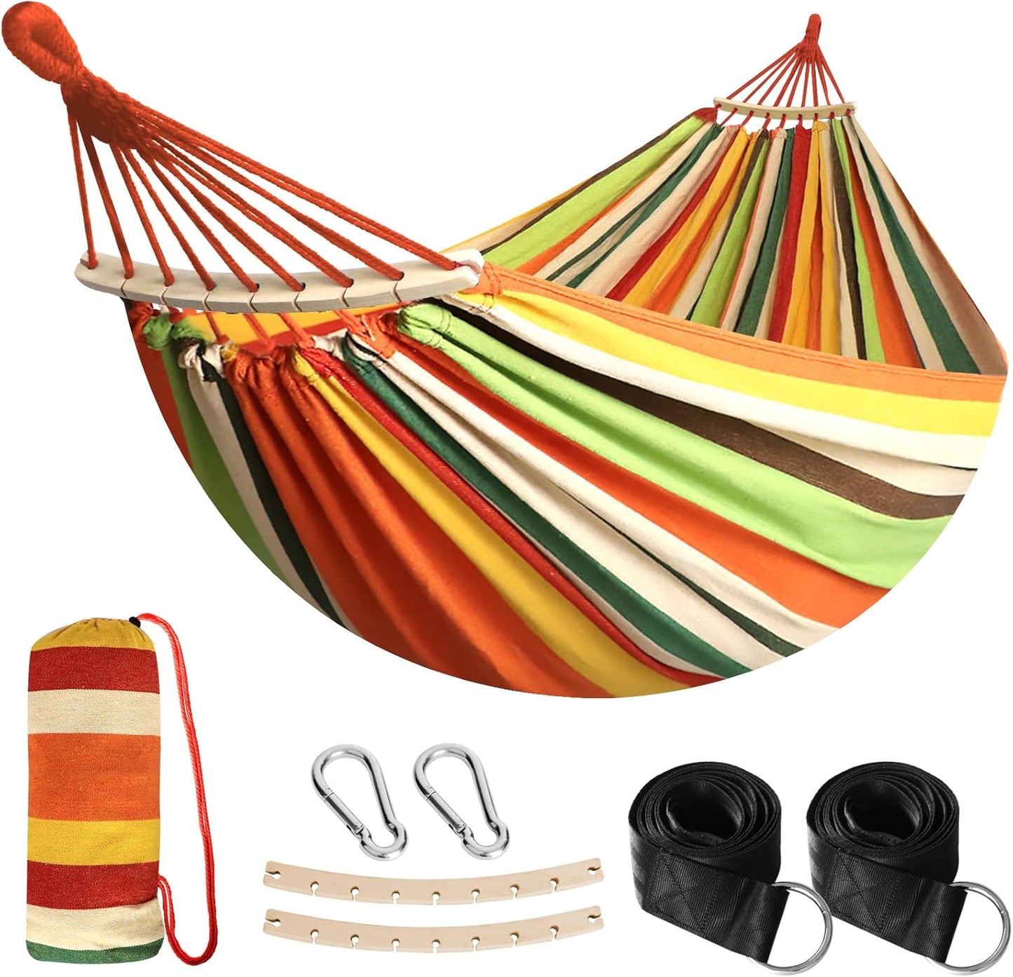 Anyoo Garden Cotton Hammock Comfortable Fabric Hammock with Spreader Bar Sturdy Hammocks Up to 450lbs Portable Lightweight Hammocks with Travel Bag for Camping Outdoor/Indoor Patio Backyard