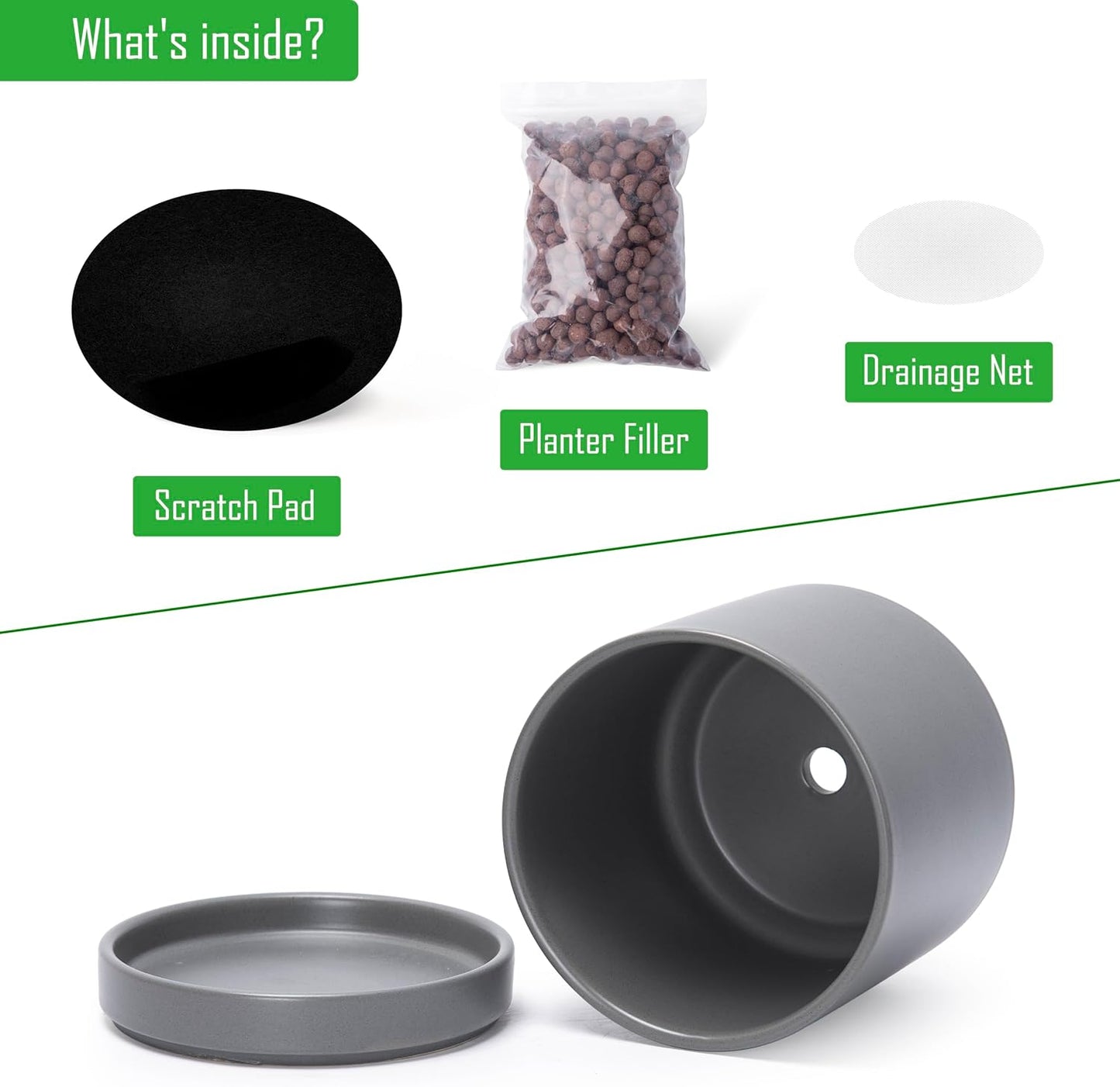 D'vine Dev 4.7 Inch & 6.5 Inch Ceramic Planter Pots for Plants with Drainage Hole and Saucer, Small Plant Pots Set, Speckled Grey, 94-G-S-3