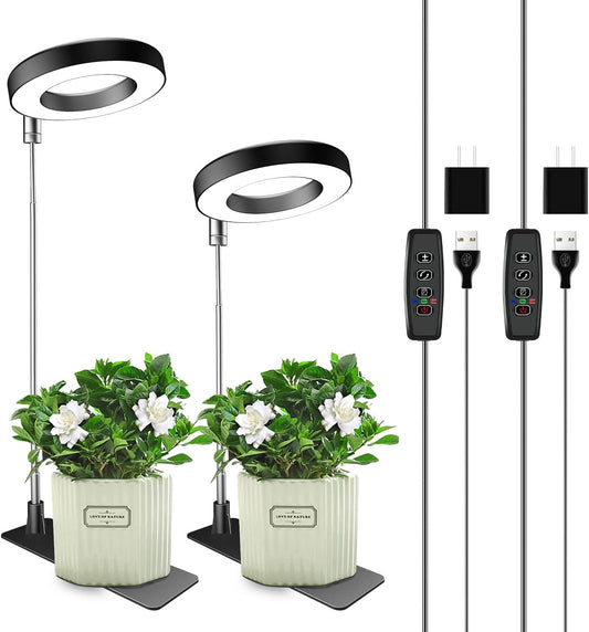 Grow Lights for Indoor Plants, 48 LEDs Full Spectrum Plant Light for Indoor Plants, Height Adjustable Growing Lamp with Base, 3 Optional Spectrums, Auto Timer 3/9/12Hrs, 10 Brightness, 2 Pack