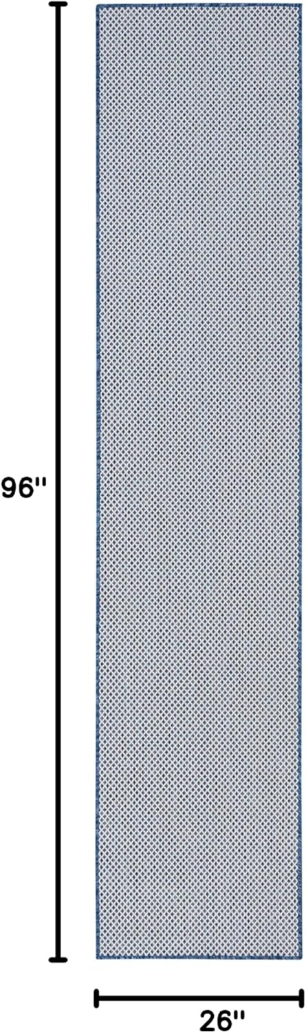 Nourison Home Courtyard Indoor/Outdoor Ivory Blue 2'2" x 8' Area Rug, Easy Cleaning, Non Shedding, Bed Room, Living Room, Dining Room, Backyard, Deck, Patio (2x8)