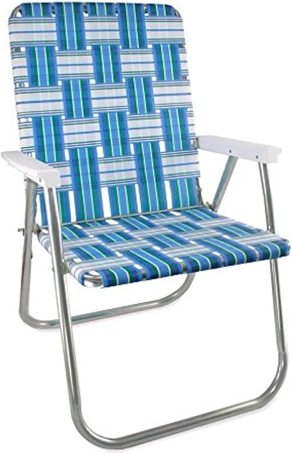 Lawn Chair USA | Folding Aluminum Webbed Chair for Camping, Sports, and Beach | Classic - Sea Island with White Arms