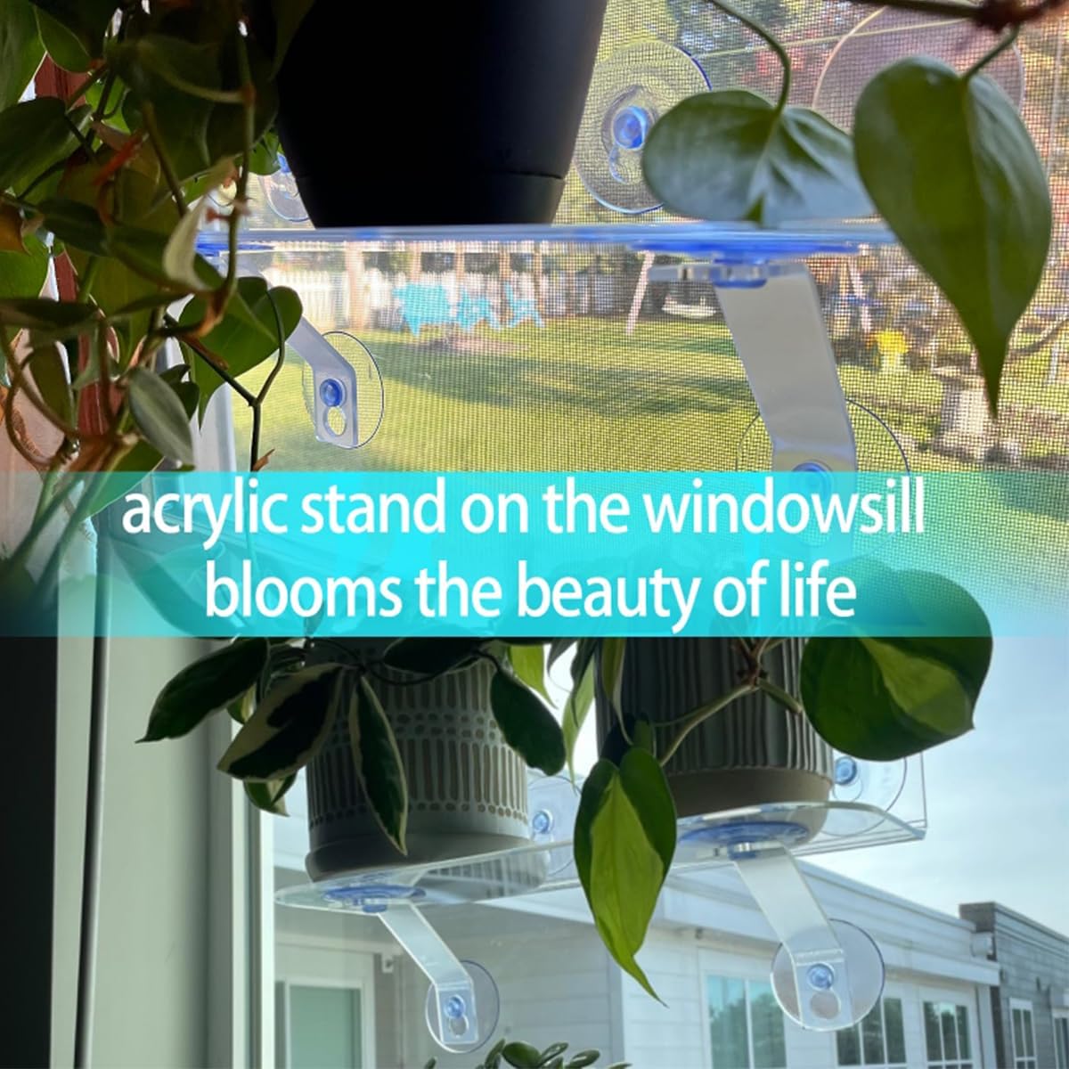 15-Inch Window Boxes Sill Planter Suction Cup Holder, 5-Inch Extra Wide Window Sill Extender, with Load Bearing Bracket for Herbs, Succulents, Clear Acrylic Indoor Plant Stand