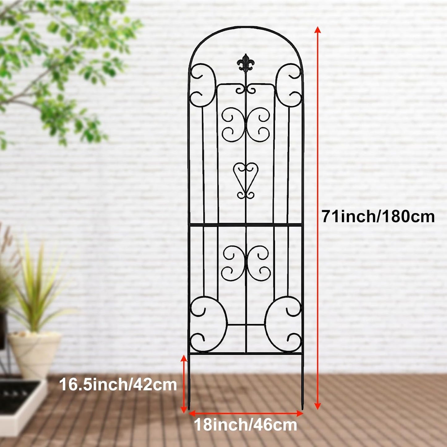 70"X18" Metal Garden Trellis for Climbing Plants, Climbing Plant Support, Heavy-Duty Steel Garden Trellis for Indoor & Outdoor Vines Plant Rose Vegetable Support Black (2, Pattern-C)