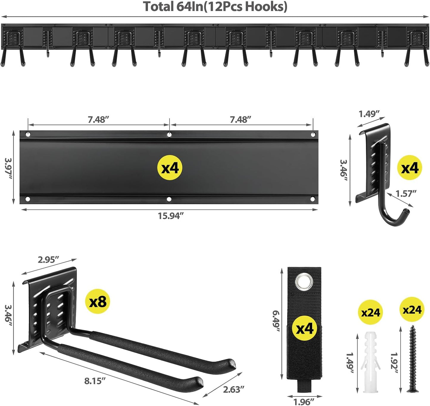 Garage Tool Organizer Wall Mounted, 64 Inches Adjustable Garden Tool Organizer Rack, 20 Pcs Heavy Duty Yard Tool Organizer Hold Up to 900lbs