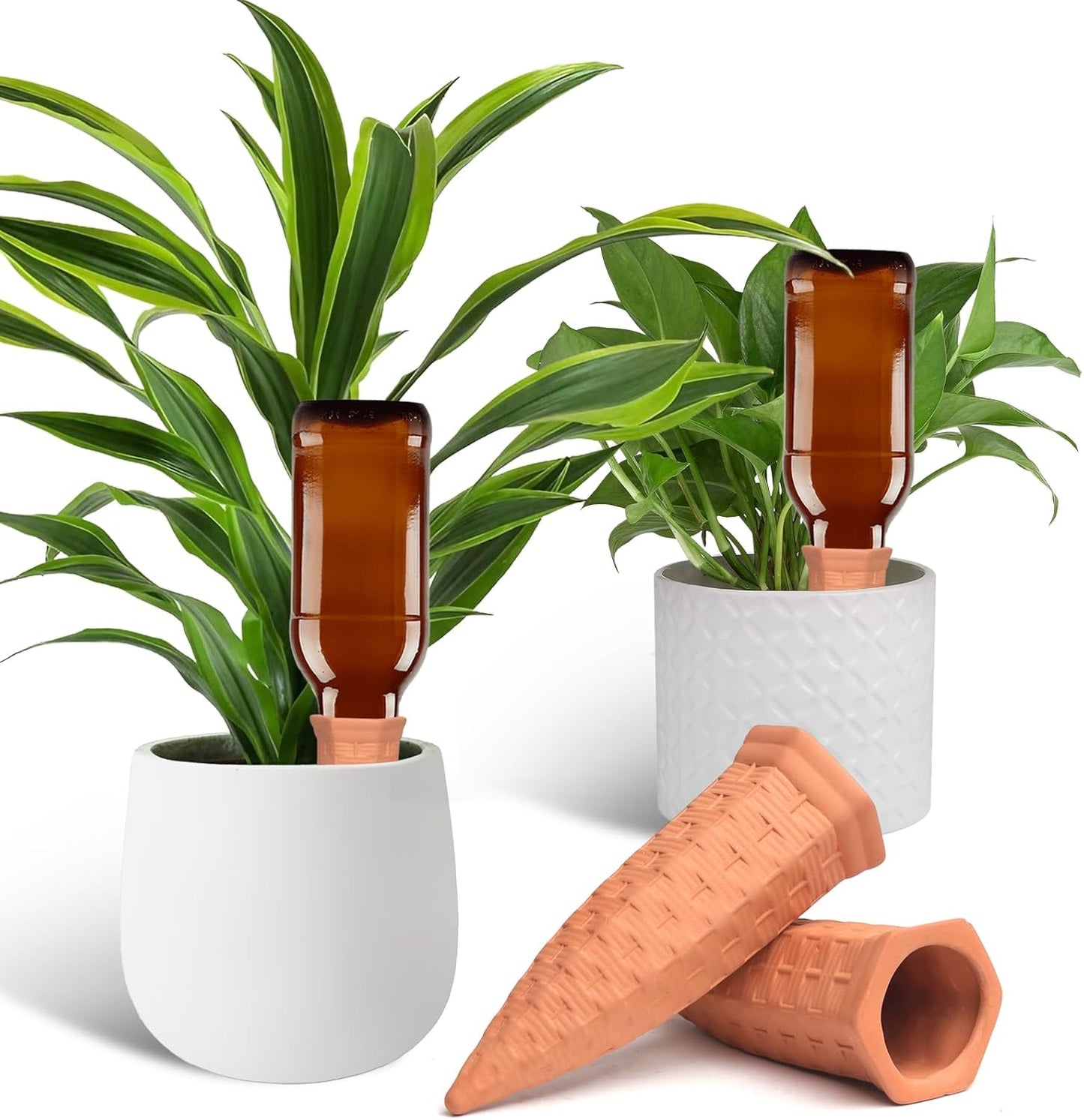 Plant Self Watering Stakes 4 Pack Terracotta Watering Spikes for Indoor and Outdoor Plants,Wine Bottle Plant Watering Devices, Automatic Plant Waterers for Vacation
