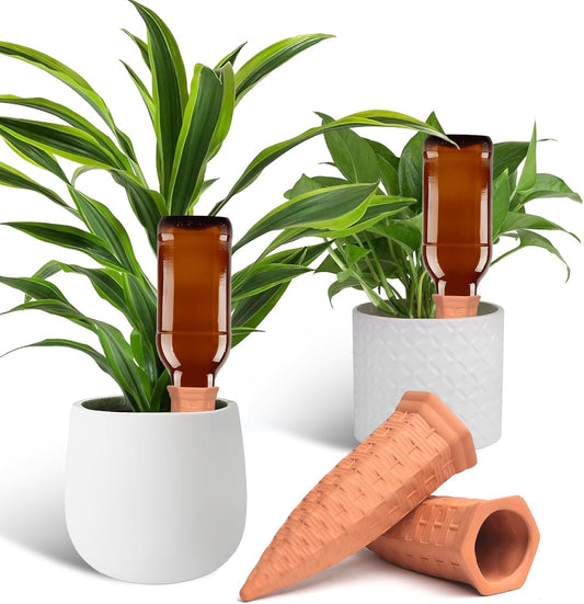 Plant Self Watering Stakes 4 Pack Terracotta Watering Spikes for Indoor and Outdoor Plants,Wine Bottle Plant Watering Devices, Automatic Plant Waterers for Vacation