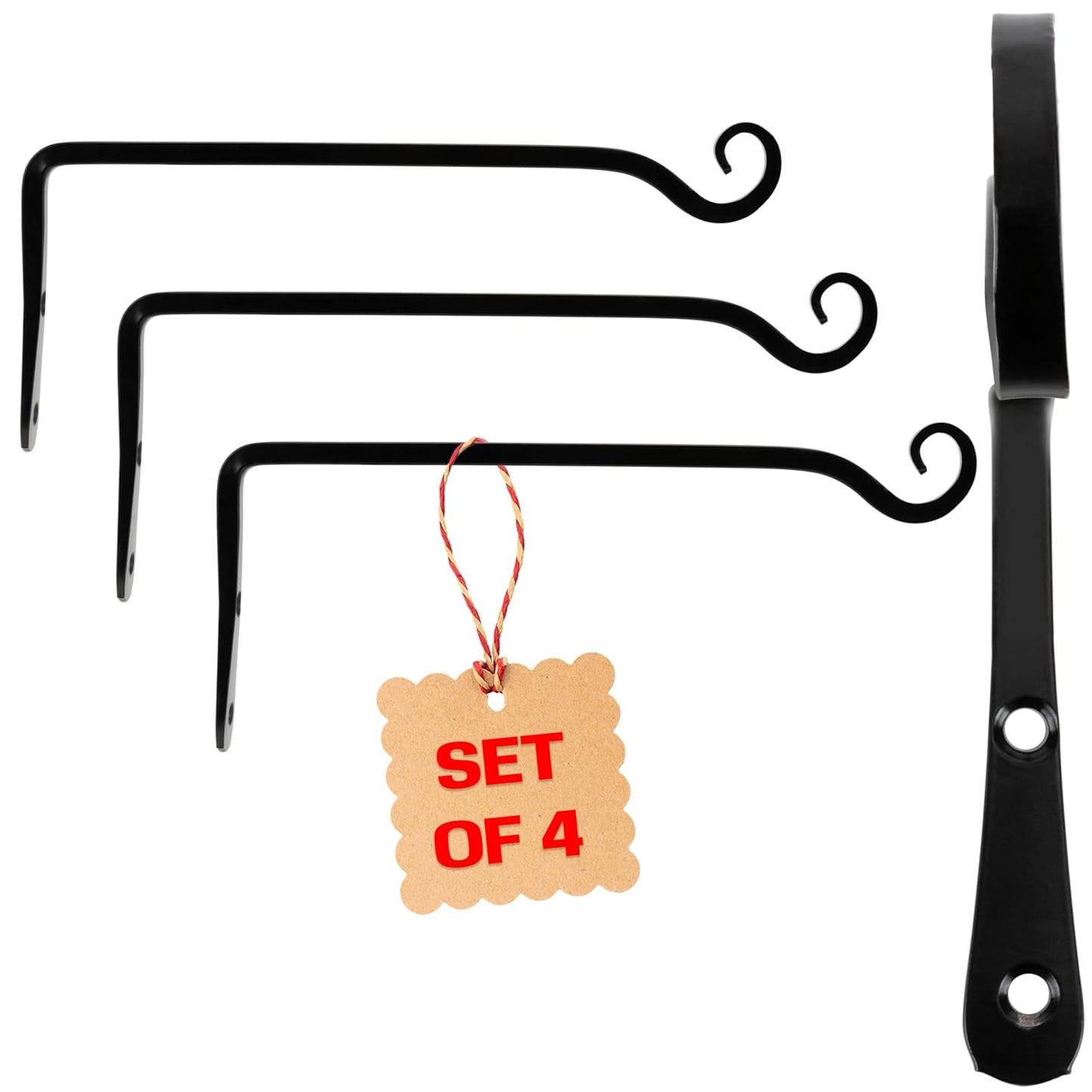 2WAYZ Plant Hanger Bracket for Outdoor - Heavy Duty Hanging Plant Hooks - Forged Wrought Iron Flower Pot Hangers - Black Hanging Hooks for Bird Feeders, Planters, Lanterns - Set of 4