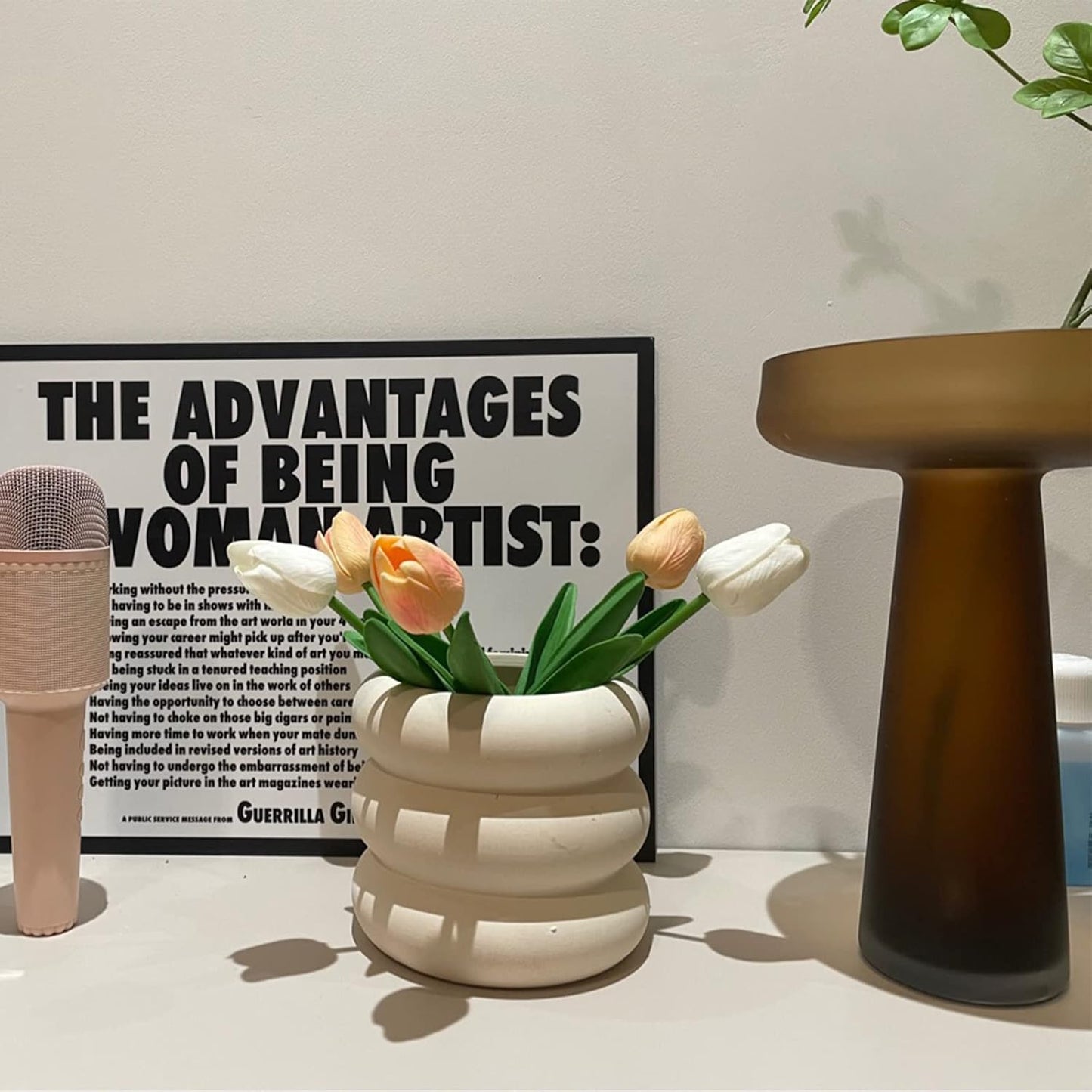 Ceramic Plant Pot Indoor, 6.3 Inch Beige Unglazed Flower Pot with Drainage Hole, Bubble Design Ceramic Planter for Home & Office Decor