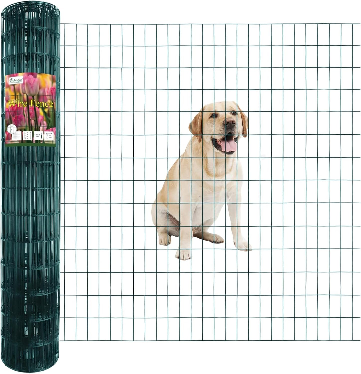 Green PVC Coated Welded Wire Fence 56 Inch x 50 Foot, 2 Inch x 4 Inch 14GA, Garden Border Fencing Roll Vinyl Coating Metal Wire Mesh Hardware Cloth for Yard Vegetable Plant Protection