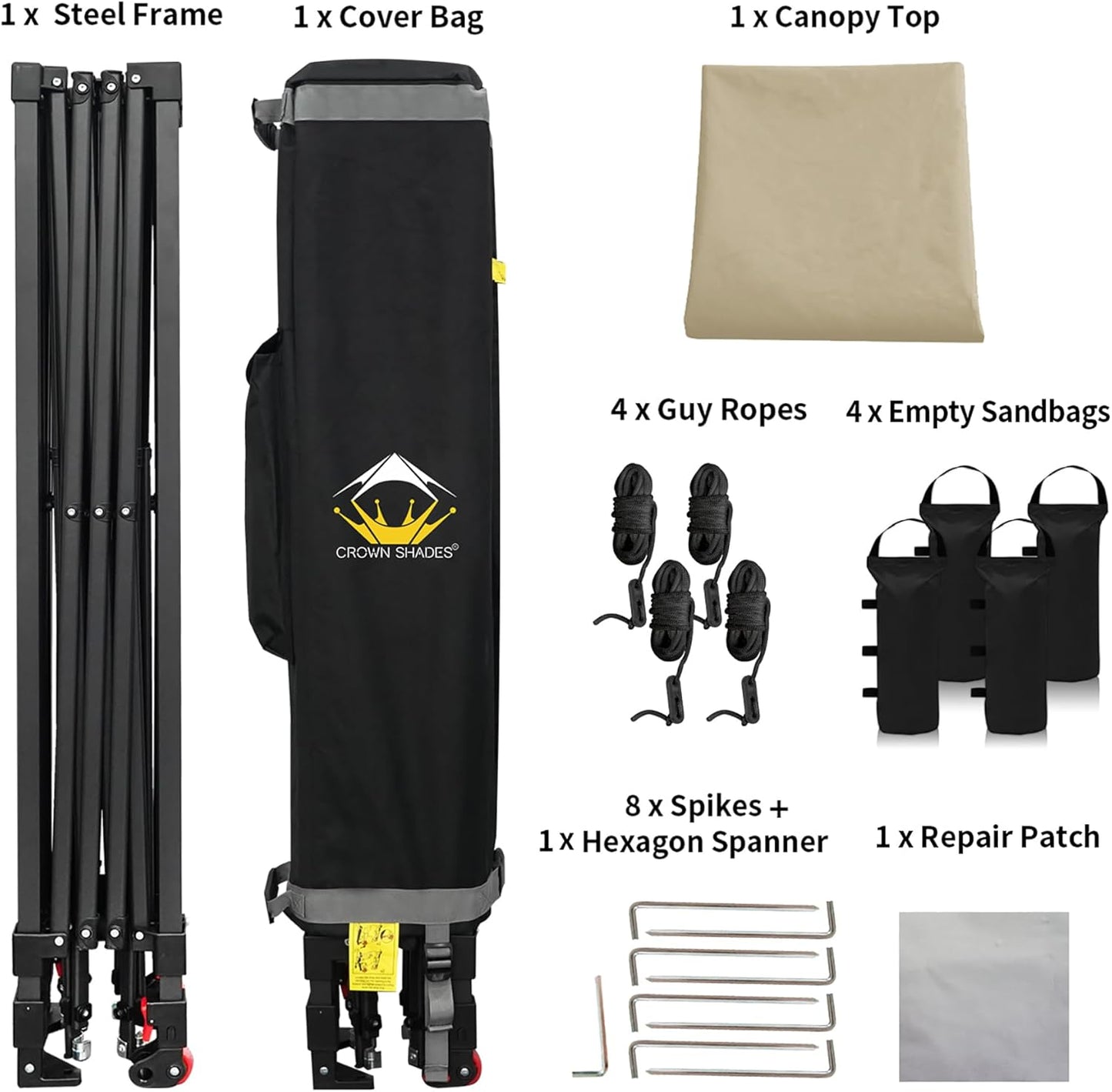 CROWN SHADES 10x10 Pop Up Canopy Tent - Patented Center Lock One Push Instant Outdoor Canopy Beach Tent with STO-N-Go Bag 8 Stakes & 4 Sand Bags，Khaki