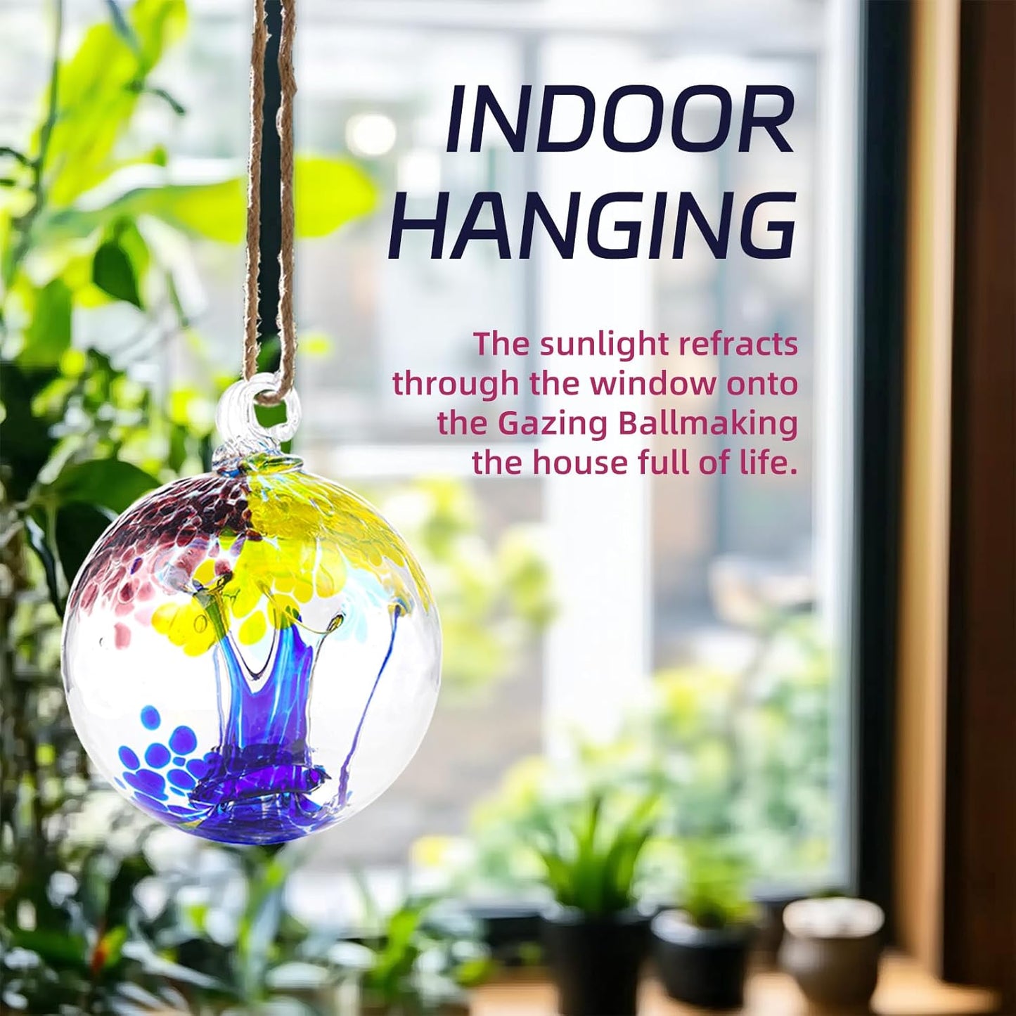 VOREEN 4" Hanging Glass Garden Gazing Ball Hand Blown Glass Witch Ball Christmas Ornament Friendship Balls for Outdoor Garden Patio Window Home Décor, Gift for Mom Wife Friend, Blue