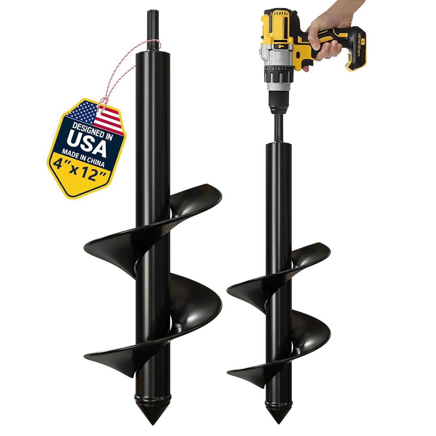 K-Brands Auger Drill Bit for Planting – 4 x 12 Inch - Garden Spiral Hole Drill Planter for Bulb Planting, Bedding Plants, Umbrella Holes - 3/8 Inch Hex Drive Drill