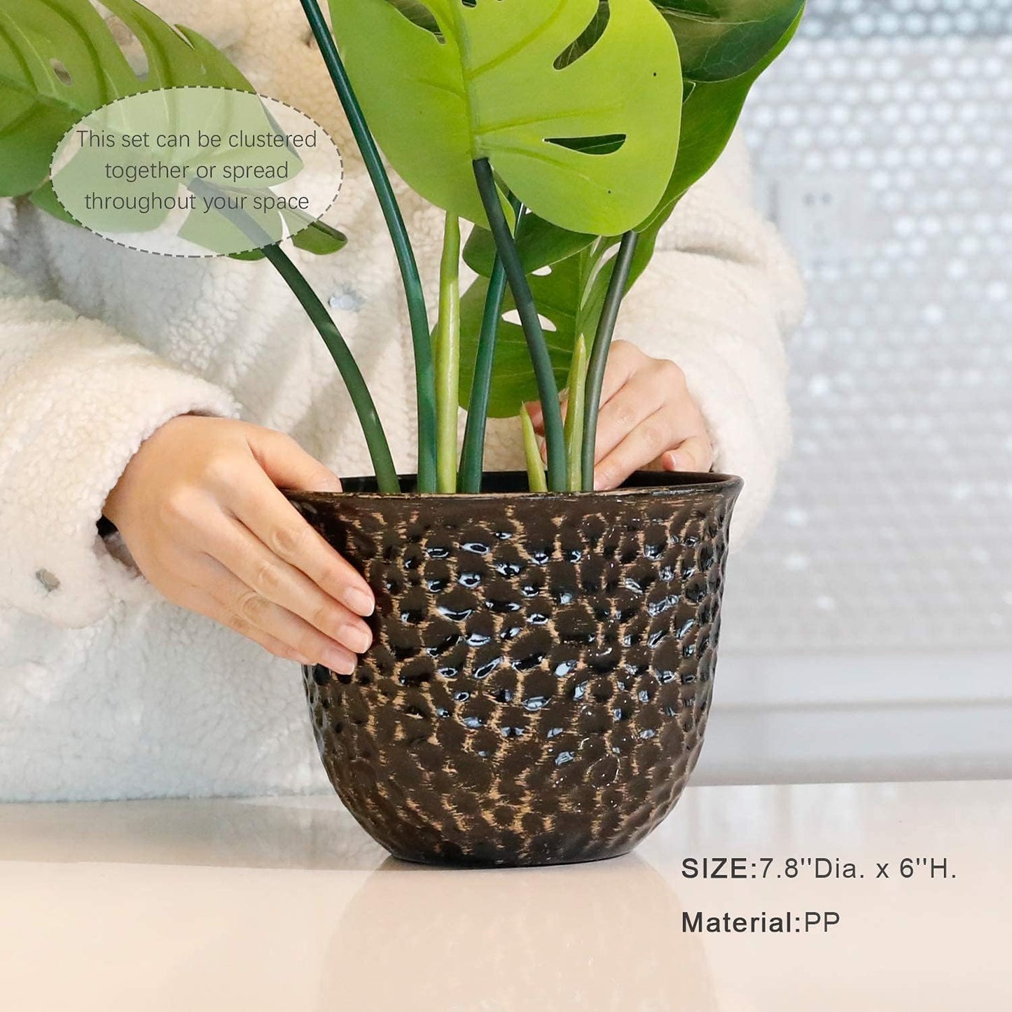 Worth Garden Plastic Round 8 Inch Planters for Indoor Plants Set of 6 Outdoor Resin Flower Pots Colorful with Drainage Hole Rubber Plug Retro Appearance Home Christmas Decorative Containers Multicolor