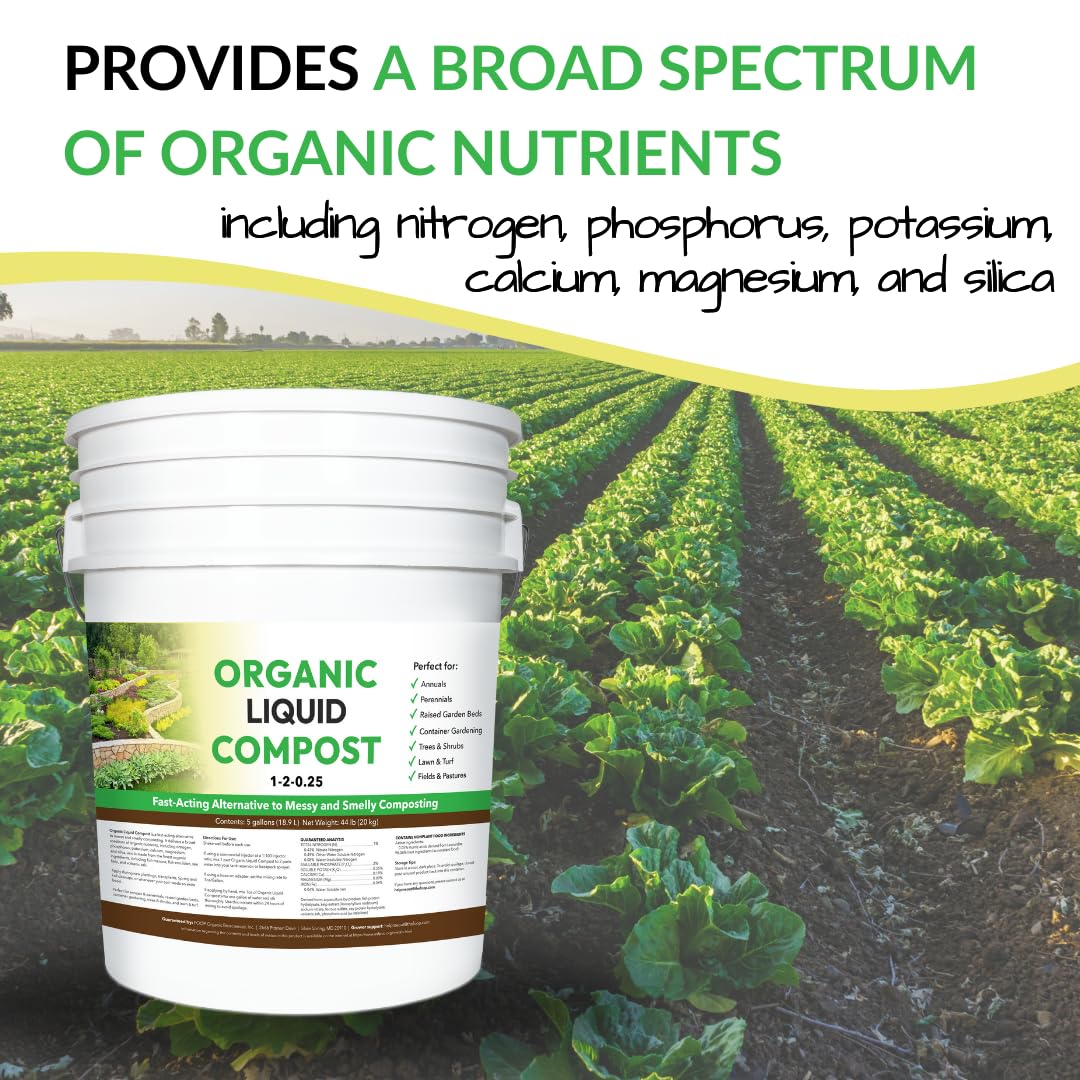 Organic Liquid Compost: Fast-Acting Alternative to Messy and Smelly Composting | Perfect for Annuals & Perennials, Trees & Shrubs, Lawn & Turf, and Fields & Pastures (5 Gallons, Treats Up to 2 Acres)