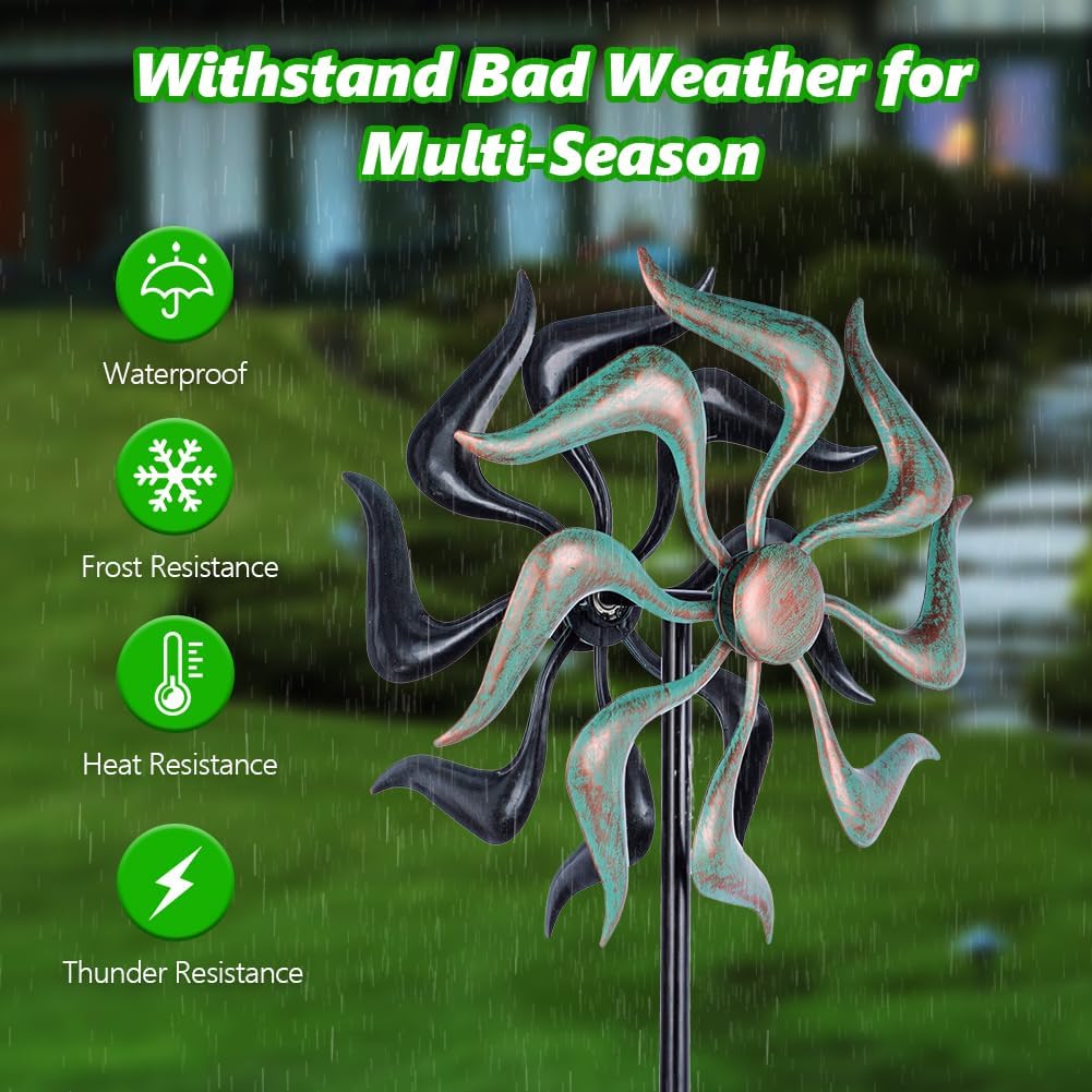 Stargarden Wind Spinners Outdoor, Metal Wind Spinner, Kinetic Wind Sculptures & Spinners, Decorative Pinwheels Double Windmill for Yard, Garden Decor-51 * 11.8 Inch