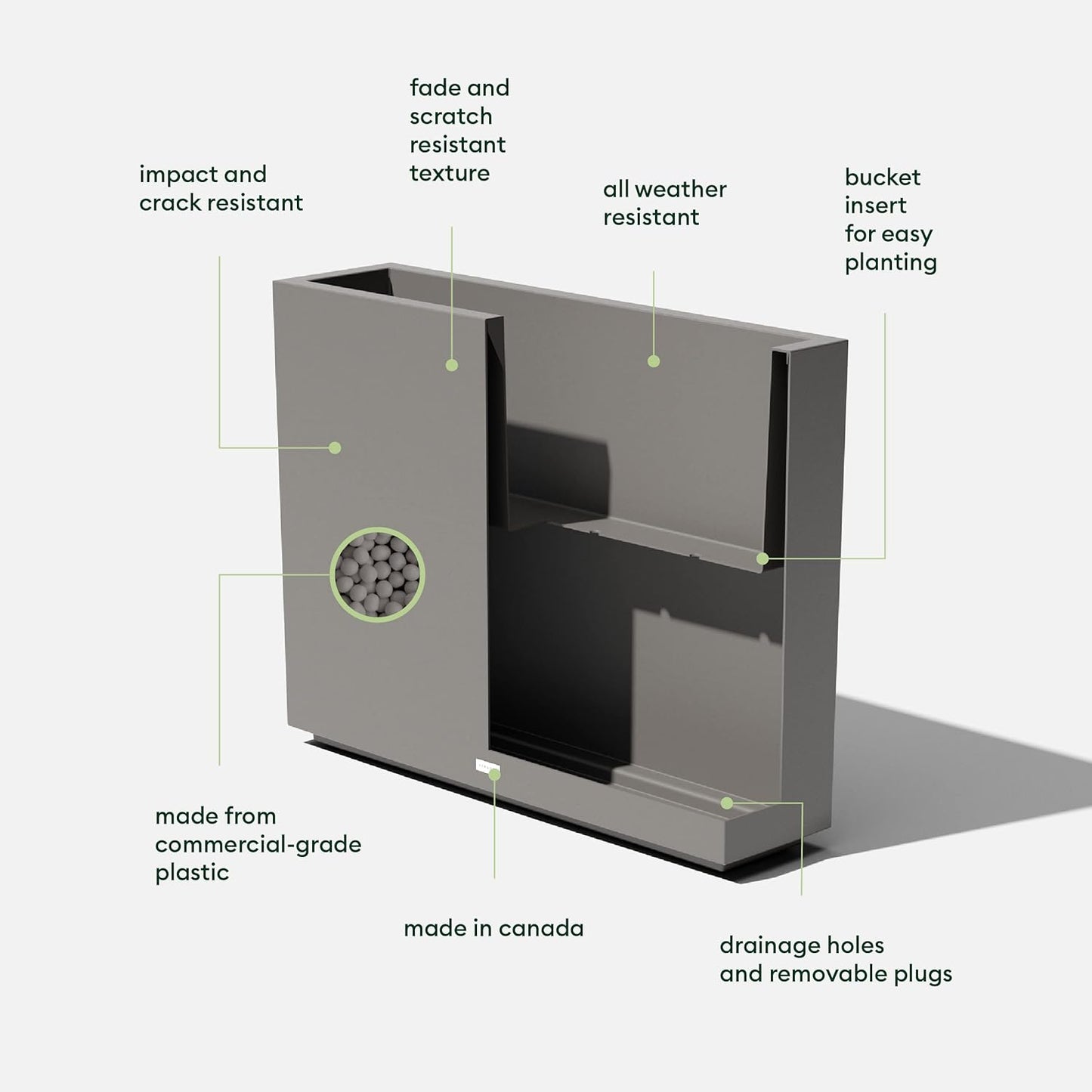 Veradek Block Series Span Plastic Planter - Tall Rectangular Planter for Indoor or Outdoor Patio/Porch | Durable All-Weather with Removable Insert Bucket | Modern Design for Plants, Flowers, Garden