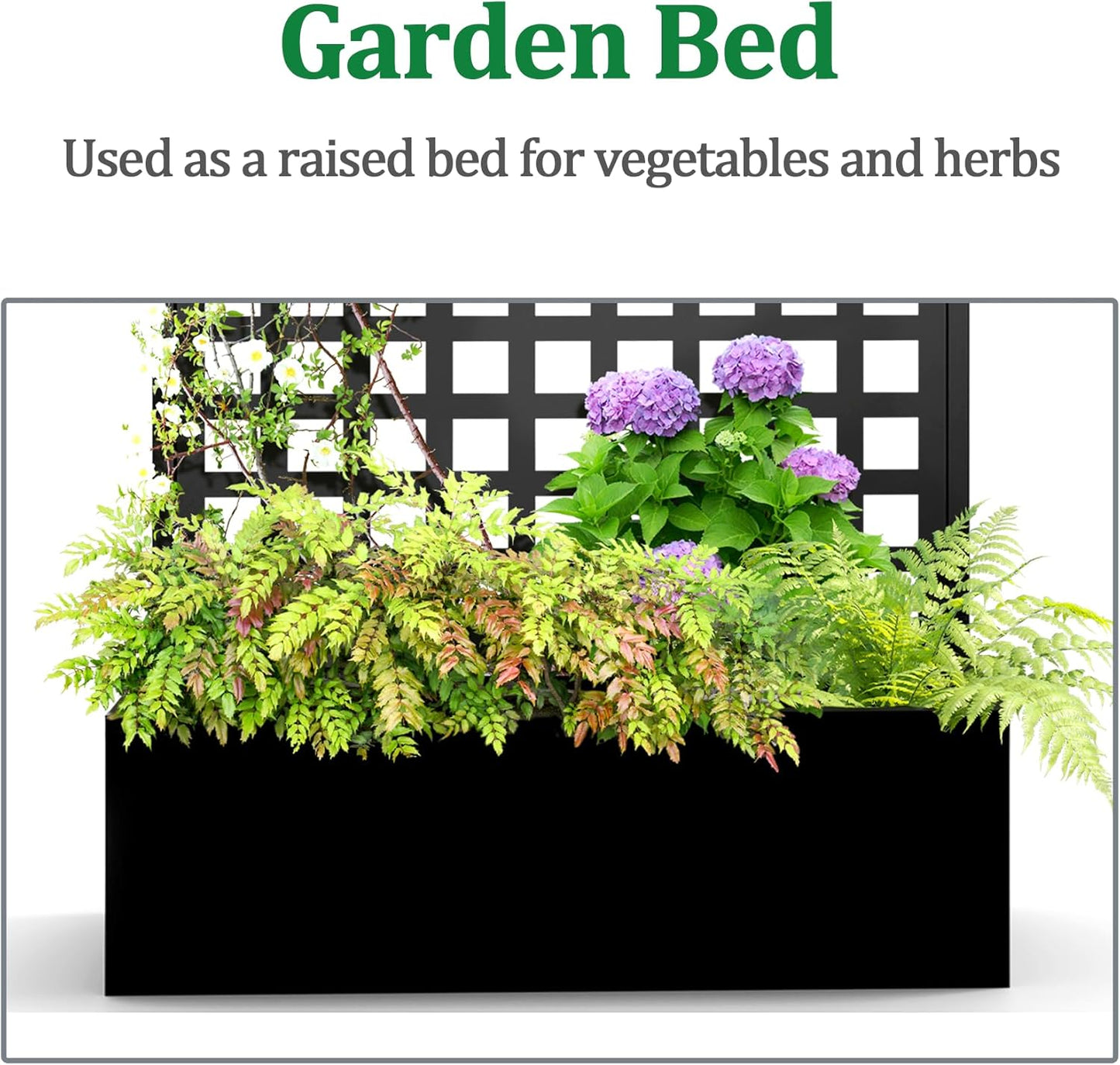 Metal Raised Garden Bed with Trellis, 2 in 1 Trellis with Planter Box & Privacy Screen for Climbing Plants, Vine, Outdoor Standing Flower Beds with Drainage Holes, 35.4"L x 16.7"W x 70.8"H, Black