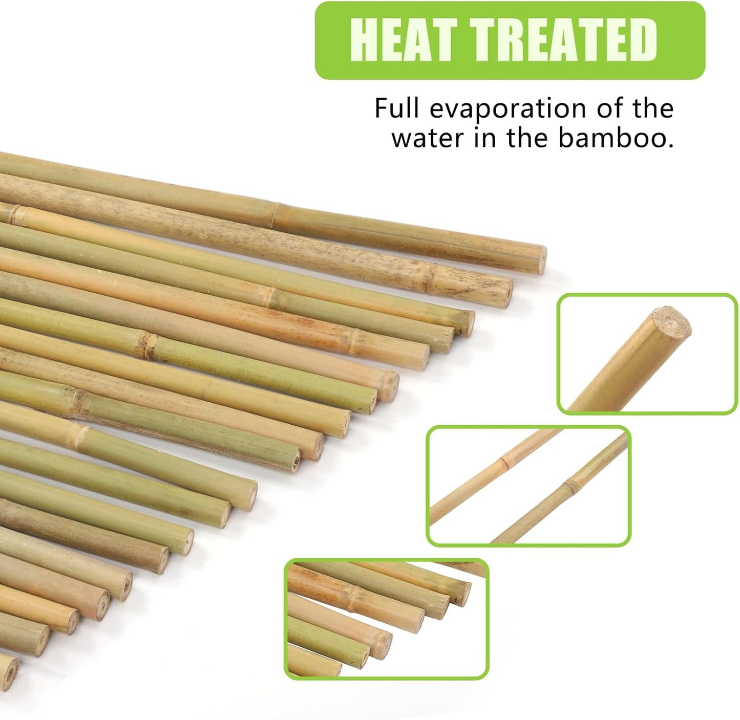 Natural Bamboo Poles, 6 Feet Bamboo Sticks for Plants, Wood Garden Stakes for Tomato, Bean, Flowers, Trees Potted and Climbing Plants, 15 Pack