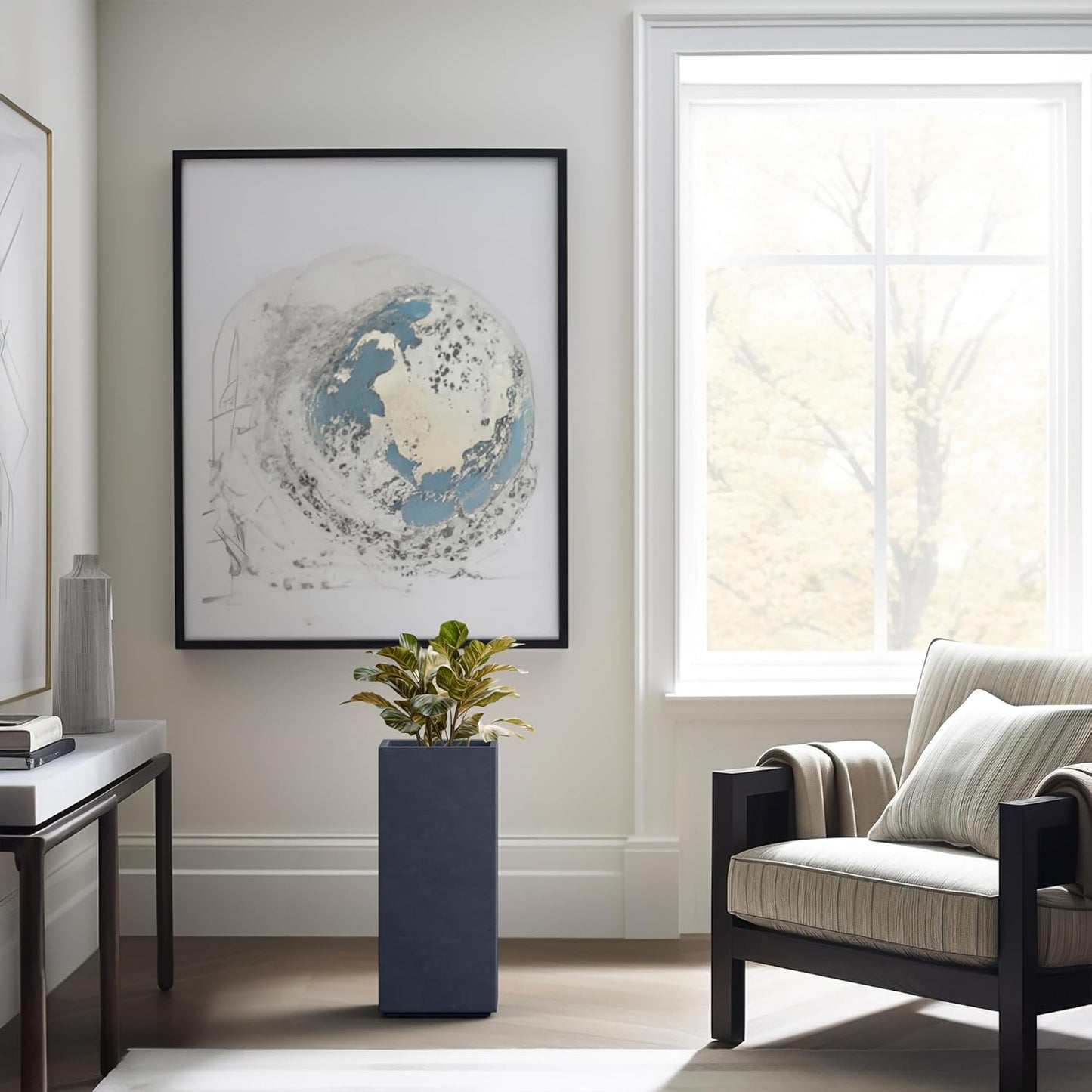 Kante 20.3" H Tall Rectangular Concrete Planter, Modern Square Diameter Plant Pot with Drainage Hole and Rubber Plug for Indoor Outdoor Home Patio Garden, Dark Gray