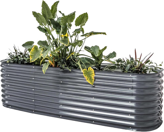 Vego garden 26" Extra Tall Raised Garden Bed Kits, 9 in 1 Modular Raised Planter Box for Vegetables Flowers Fruits Oval Metal Raised Garden-Modern Gray