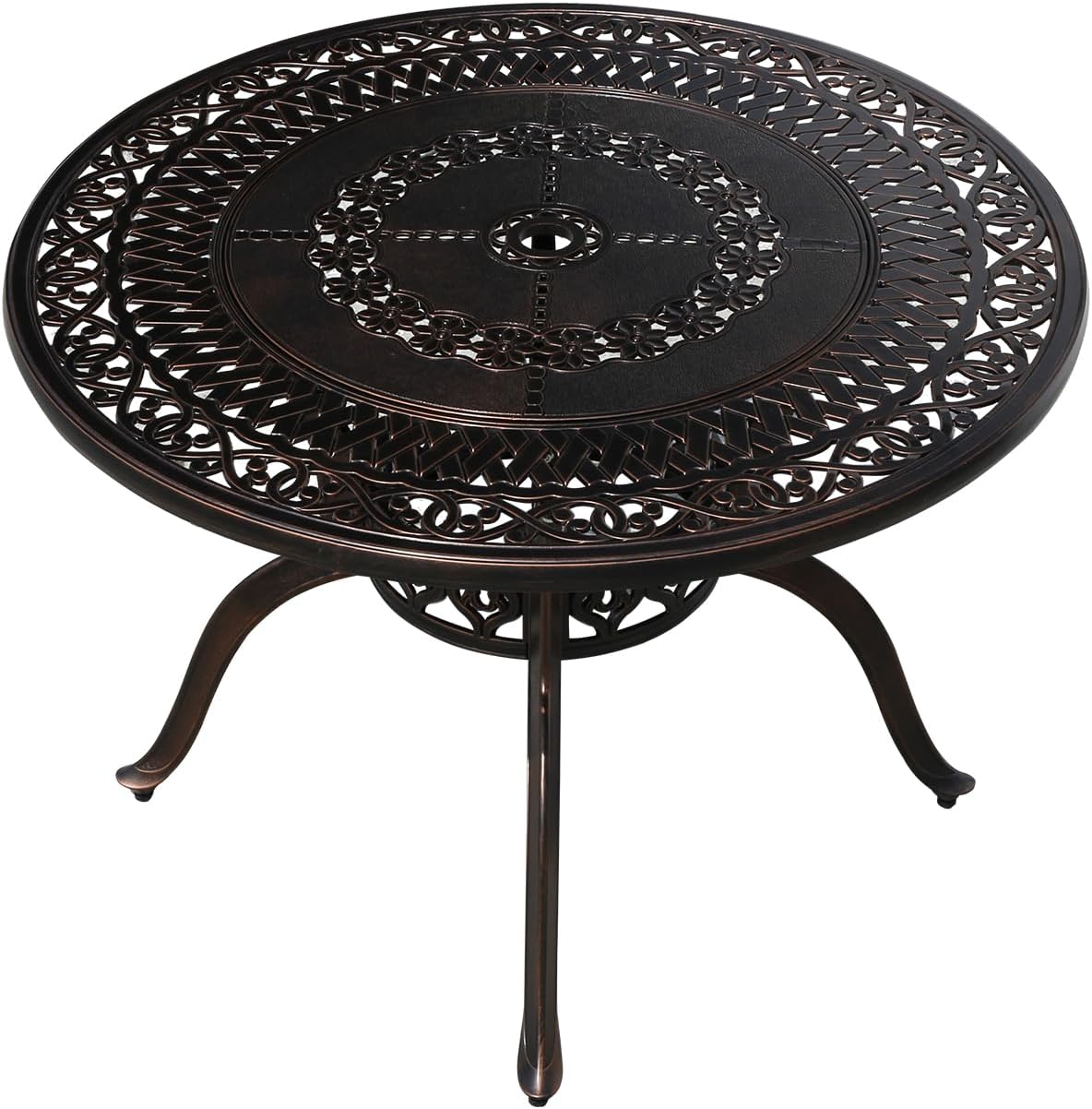 Outdoor Table Cast Aluminum Round Patio Table with Umbrella Hole All Weather Outdoor Dining Table for Lawn Garden Backyard (106cm Die-cast Round Tables)