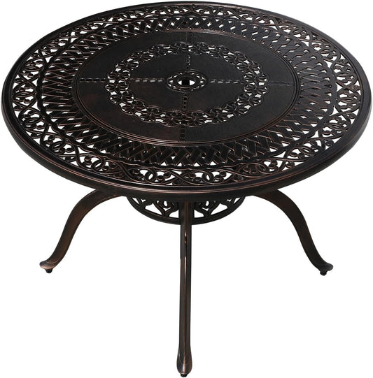 Outdoor Table Cast Aluminum Round Patio Table with Umbrella Hole All Weather Outdoor Dining Table for Lawn Garden Backyard (106cm Die-cast Round Tables)