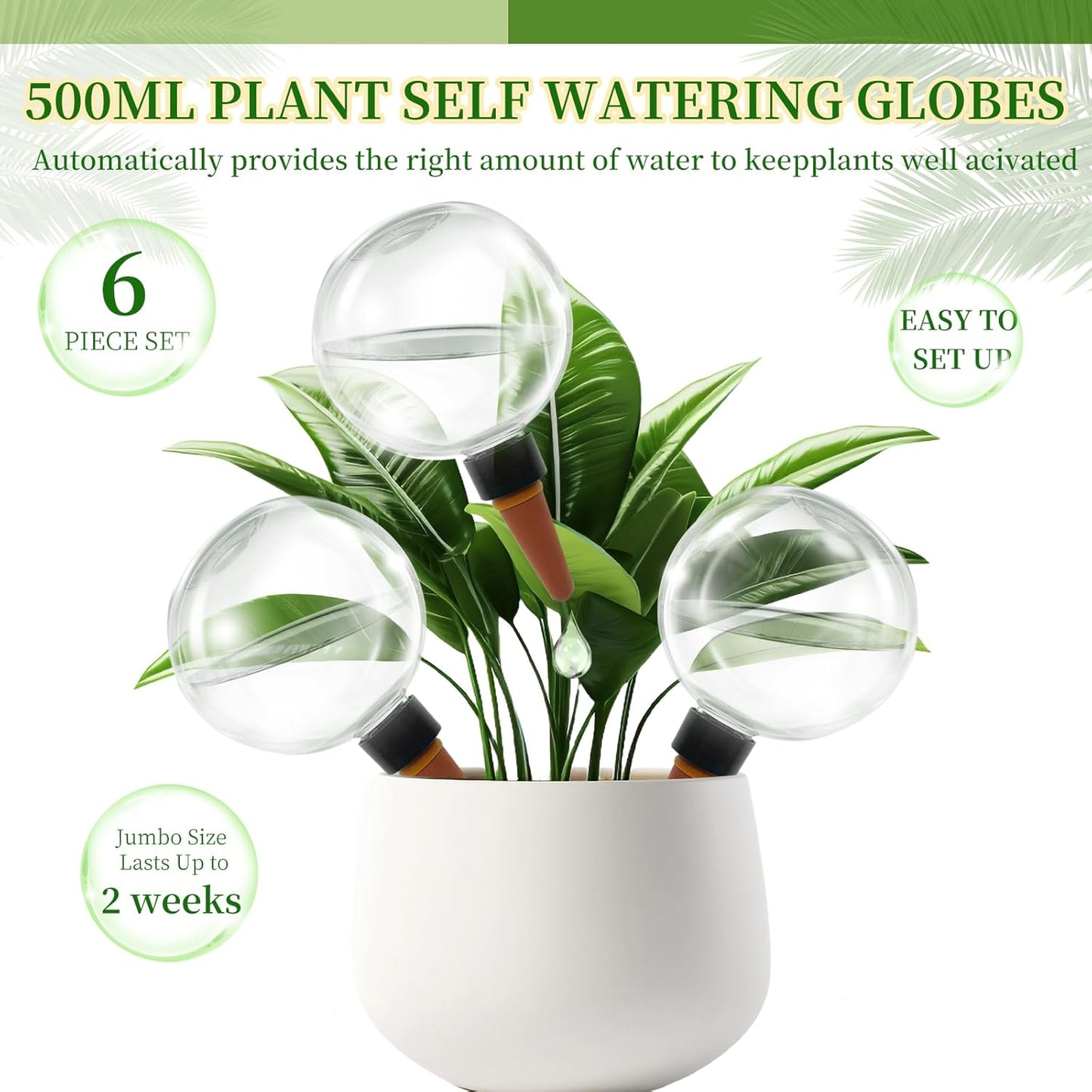 6 Pcs Self Watering Globes for Indoor Plants Automatic Watering Planter Insert 17.5 oz Watering Bulbs with Slow Release Control Water Dripper for Plants