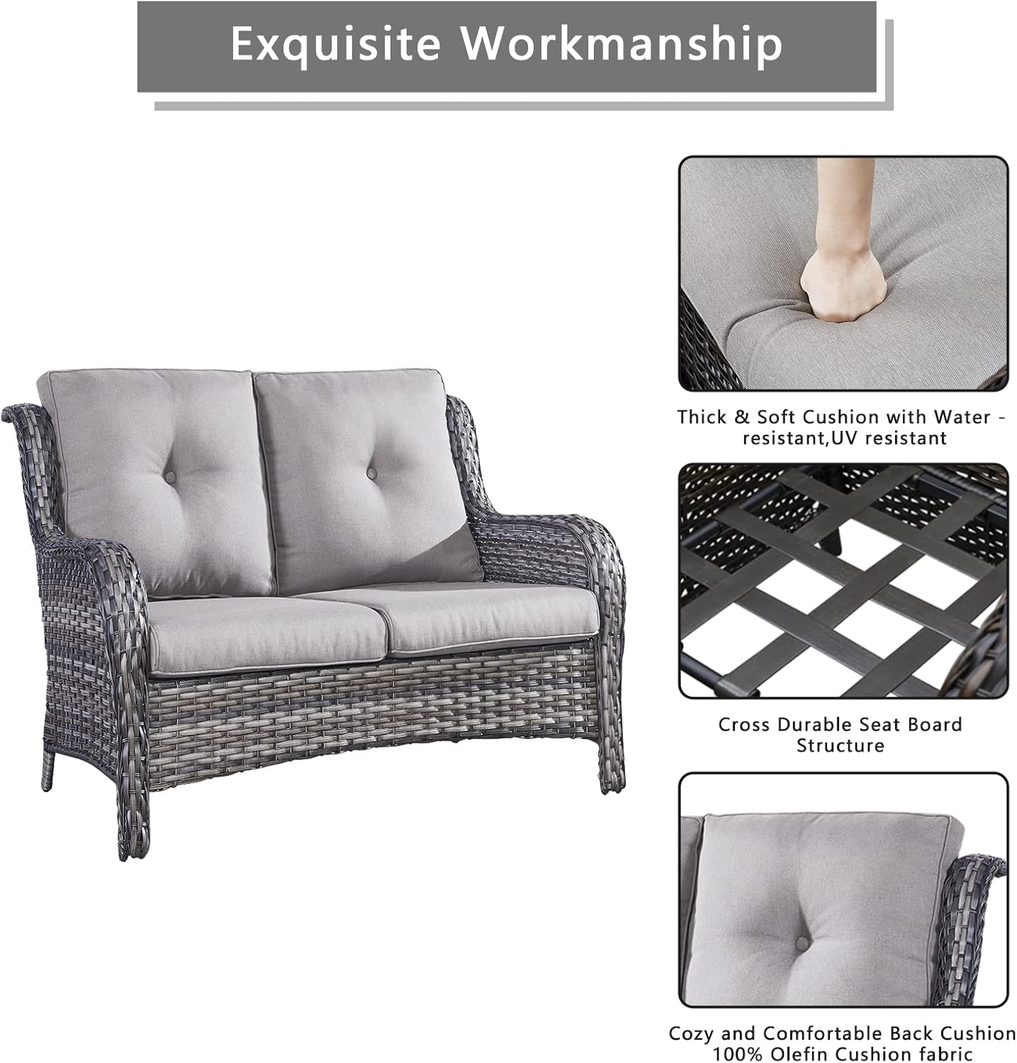 Outdoor Wicker Patio Furniture Set - 6 Piece Rattan Patio Conversation Set with 2 Rocking Swivel Chairs,2 Ottomans,1 Loveseat and 1 Coffee Table for Porch Deck Backyard Garden(Mixed Grey/Grey)