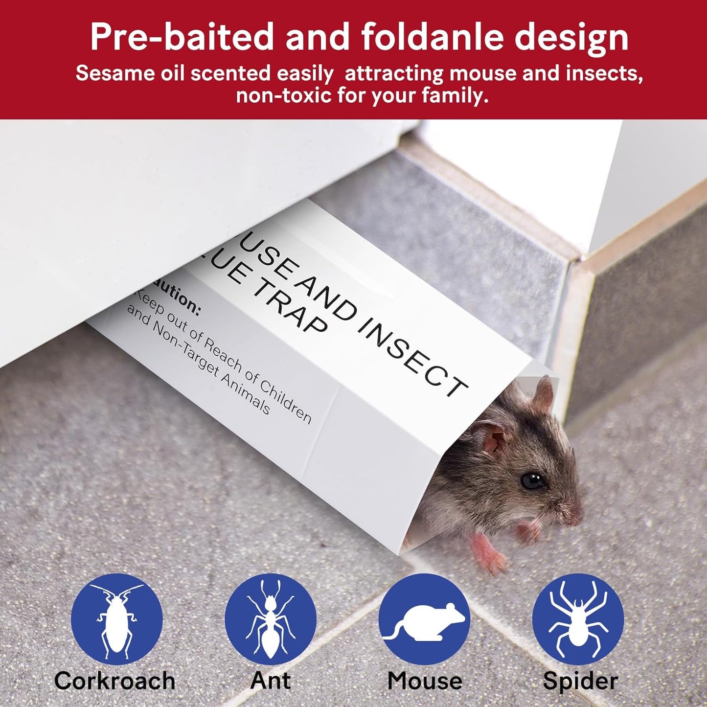 38Pack Mouse & Insect Traps Indoor for Home, Glue Traps for Mice Roach Ant Snake Rats Rodents, Sticky Pest Control Adhesive Tray for Catching Bugs, Sesame Oil Scent Non Toxic Pre-Baited Glue Boards