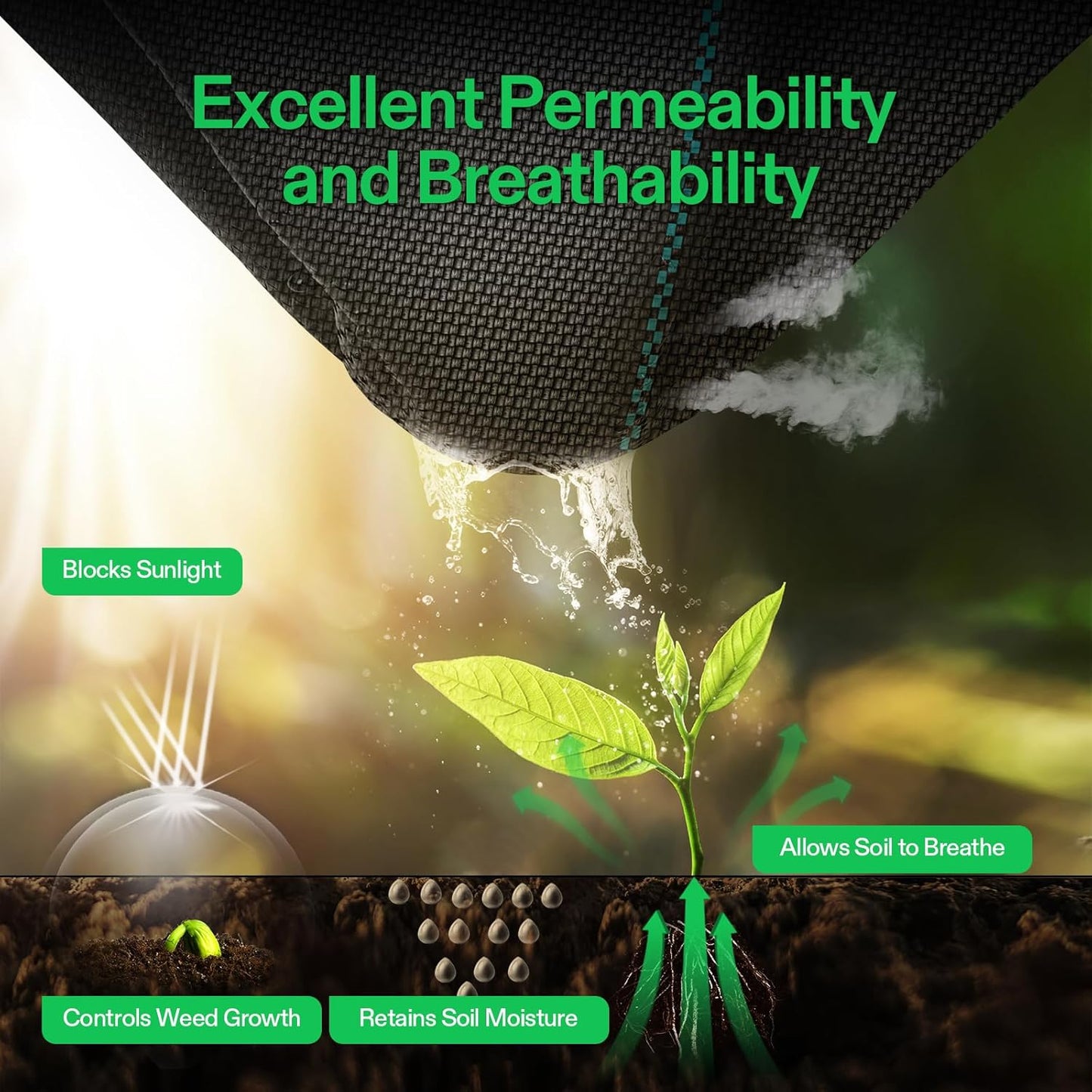 VIVOSUN Premium Weed Barrier Landscape Fabric Heavy Duty, 3ftx100ft 5oz Double-Layered Weed Control Mat with High Permeability, Commercial Ground Cover, Easy Set up & Superior Weed Control