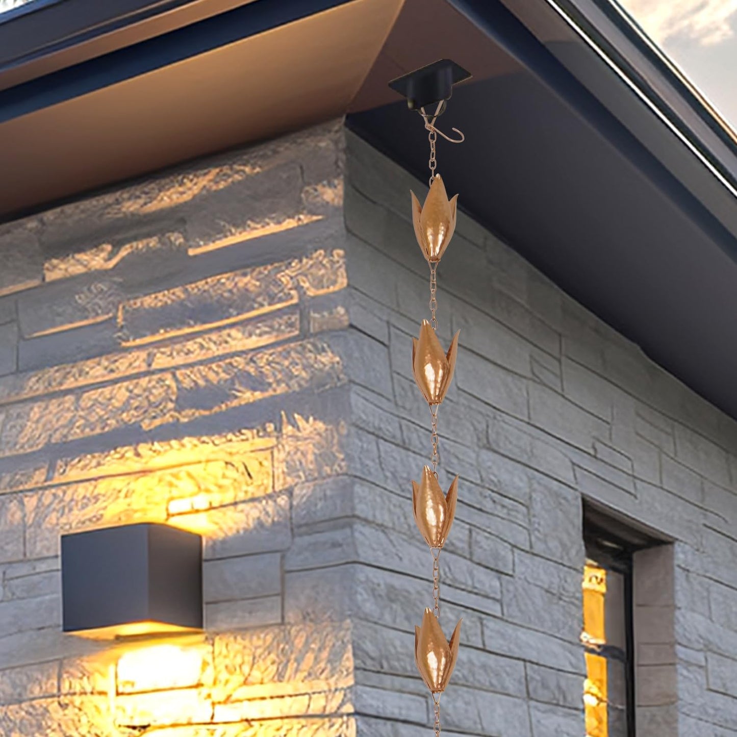 Topadorn Rain Chain Iron Gutter Chains with Rain Collector Thick Iron 12 Leaf Cups 8.5 FT Garden Decoration