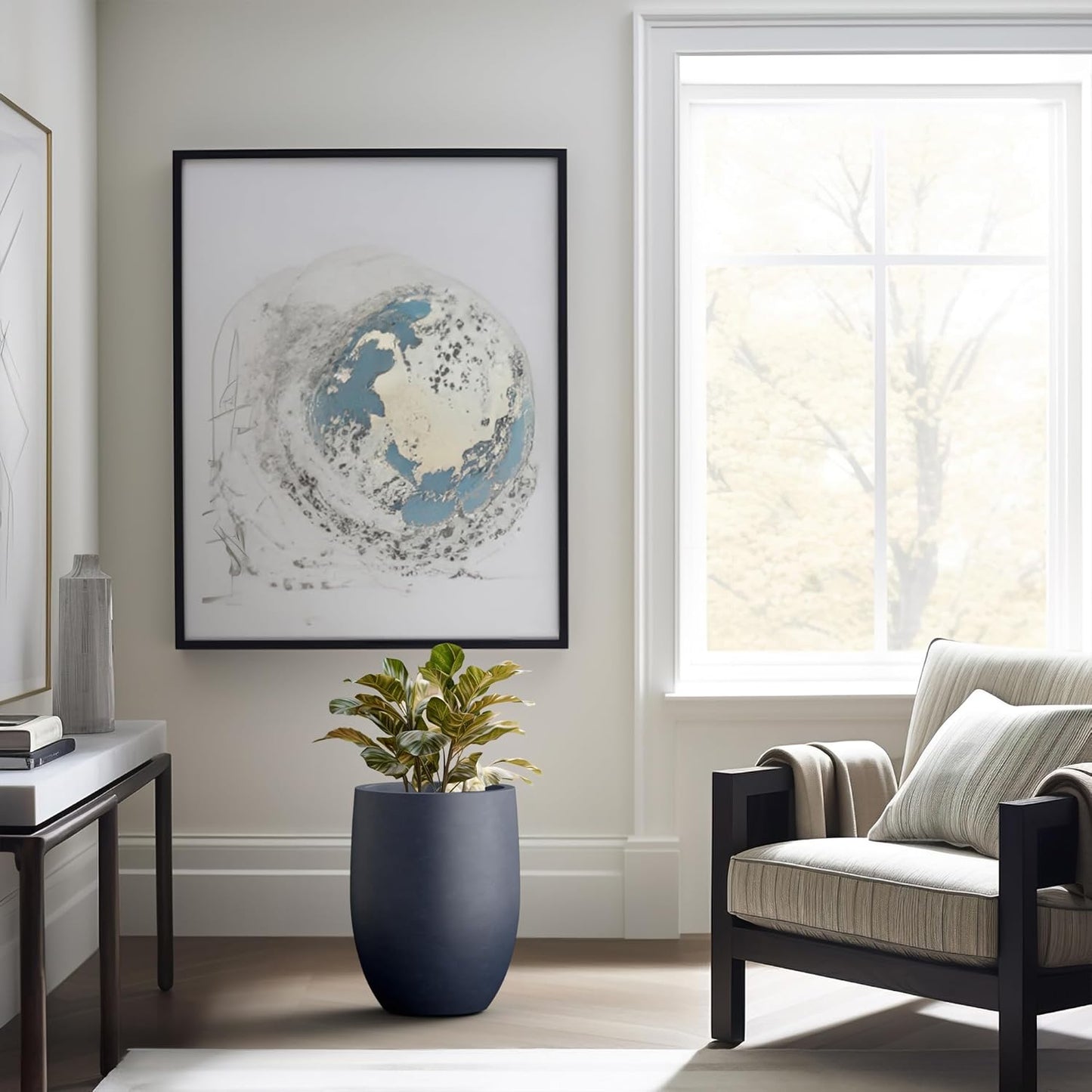 Kante 16.5 Inch Tall Concrete Planter, Large Indoor Outdoor Plant Pot with Drainage, Smooth Charcoal Finish with Forest Green Interior, Ideal for Porch, Home, Garden, Patio