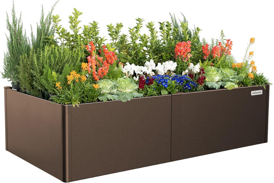 Vego garden Modern Raised Garden Bed 17" Tall 42" x 83" Heavy Large Metal Planter Box for Trees Plants Flowers Double-Walled Steel Planters for Commercial Residential Patio, Umber Brown