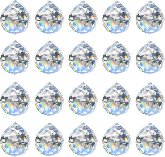 20pcs 0.8"/20mm Crystal Suncatcher Prism for Windows Hanging, Crystal Prisms Beads Ball Pendants Rainbow Maker for Fengshui, Home Room Decor, Indoor Windows