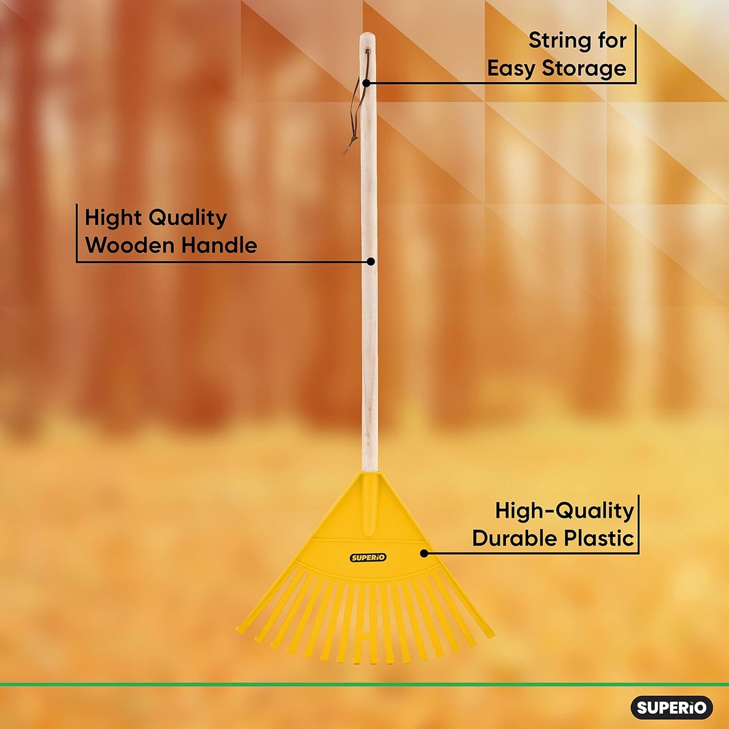 Superio Kids Garden Rakes, 2 Pack, Rakes with Wooden Handle, Plastic Head, 34" (Yellow)