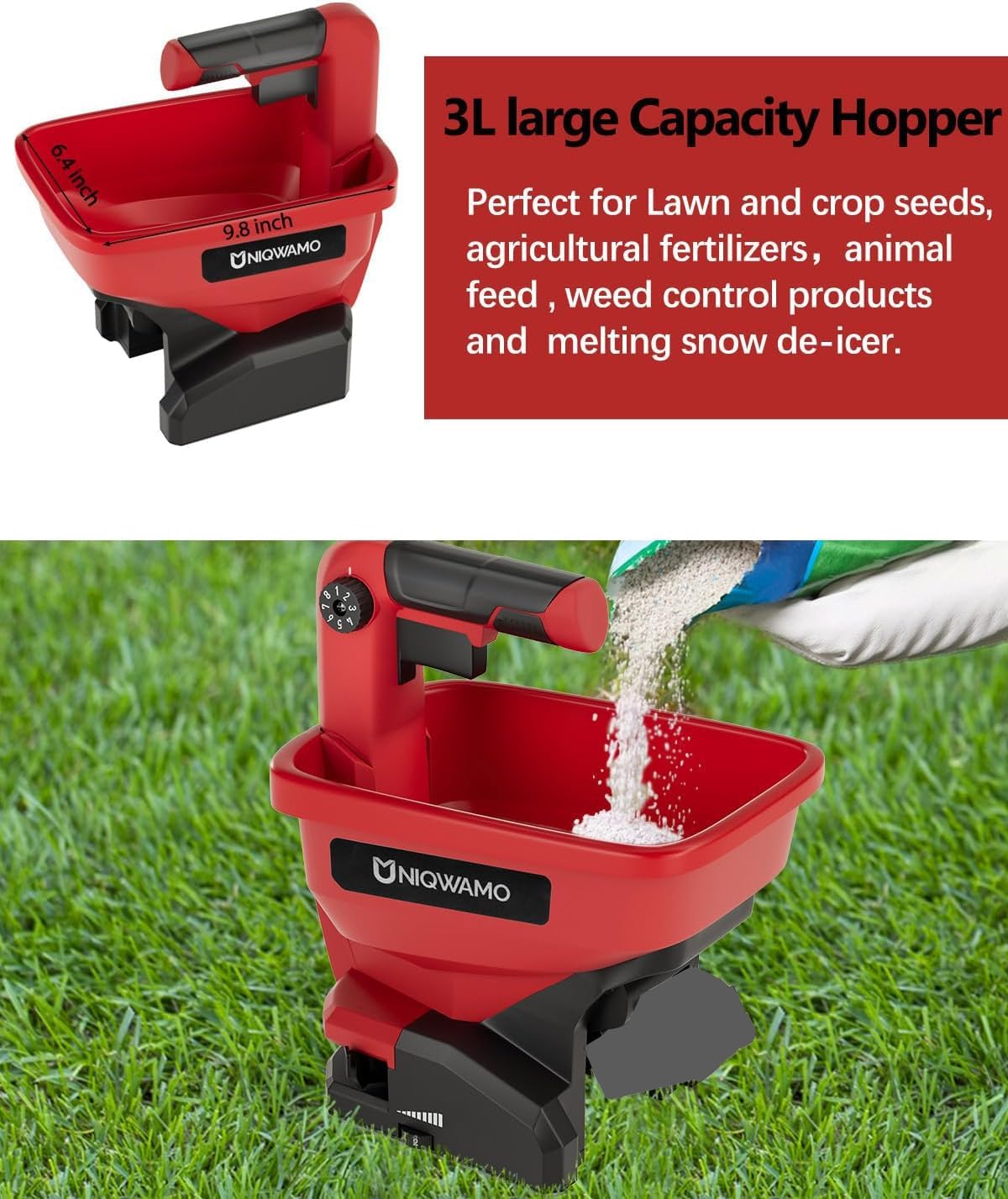 Handheld Grass Seed Spreader Compatible for Milwaukee 18V Li-ion Battery, Available Year-Round, Grass Seeds, Rock Salt (Battery not Included)