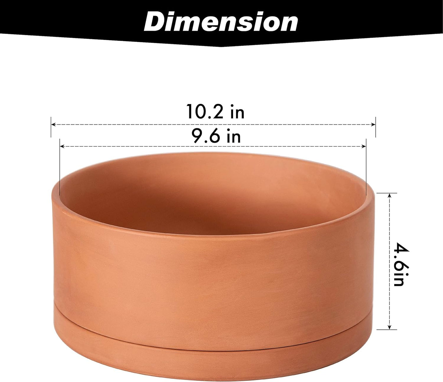 D'vine Dev 10 Inch Succulent Terracotta Shallow Pot with Drainage Hole and Saucer, Round Cylinder Planter Pot for Plant Flower, 40-Y-B-0