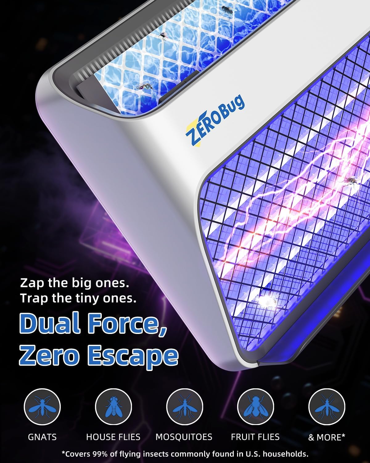 2025 Bug Zapper & Trap Indoor, 5X Catcher Rate Fly Killer, USB-C Powered Electric Mosquito Zapper with Long-Life UV LED, Fruit Fly Trap for Home, Kitchen, Bedroom, 1 Device & 3 Traps